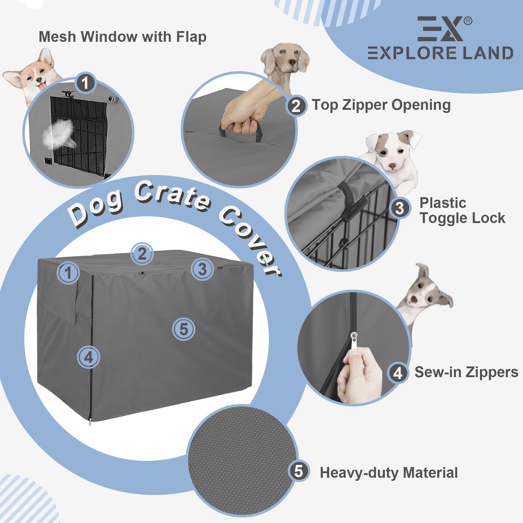 **54-Inch Heavy Duty Polyester Dog Crate Cover - Universal Fit for Wire Kennels, Sunshade & Weather Protection - Grey (Ideal for Indoor/Outdoor Use, Travel & Home Comfort)**