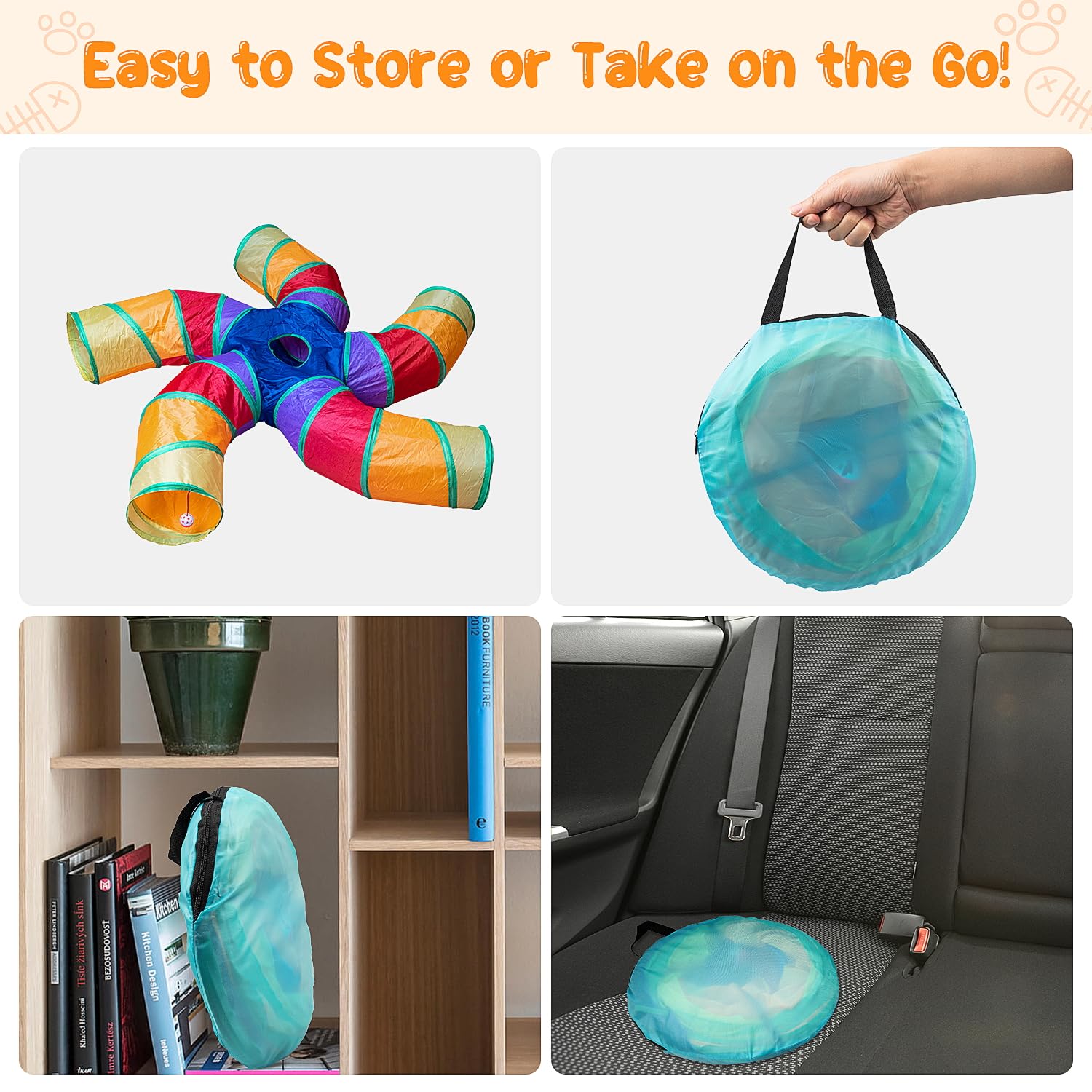 Depets 5-Way Large Cat Tunnel for Indoor Play - Interactive S-Shaped Foldable Pet Tube with Peephole & Play Ball - Perfect for Kittens, Puppies & Rabbits - Great for Exercise, Hide & Seek, and Indoor Enrichment Activities