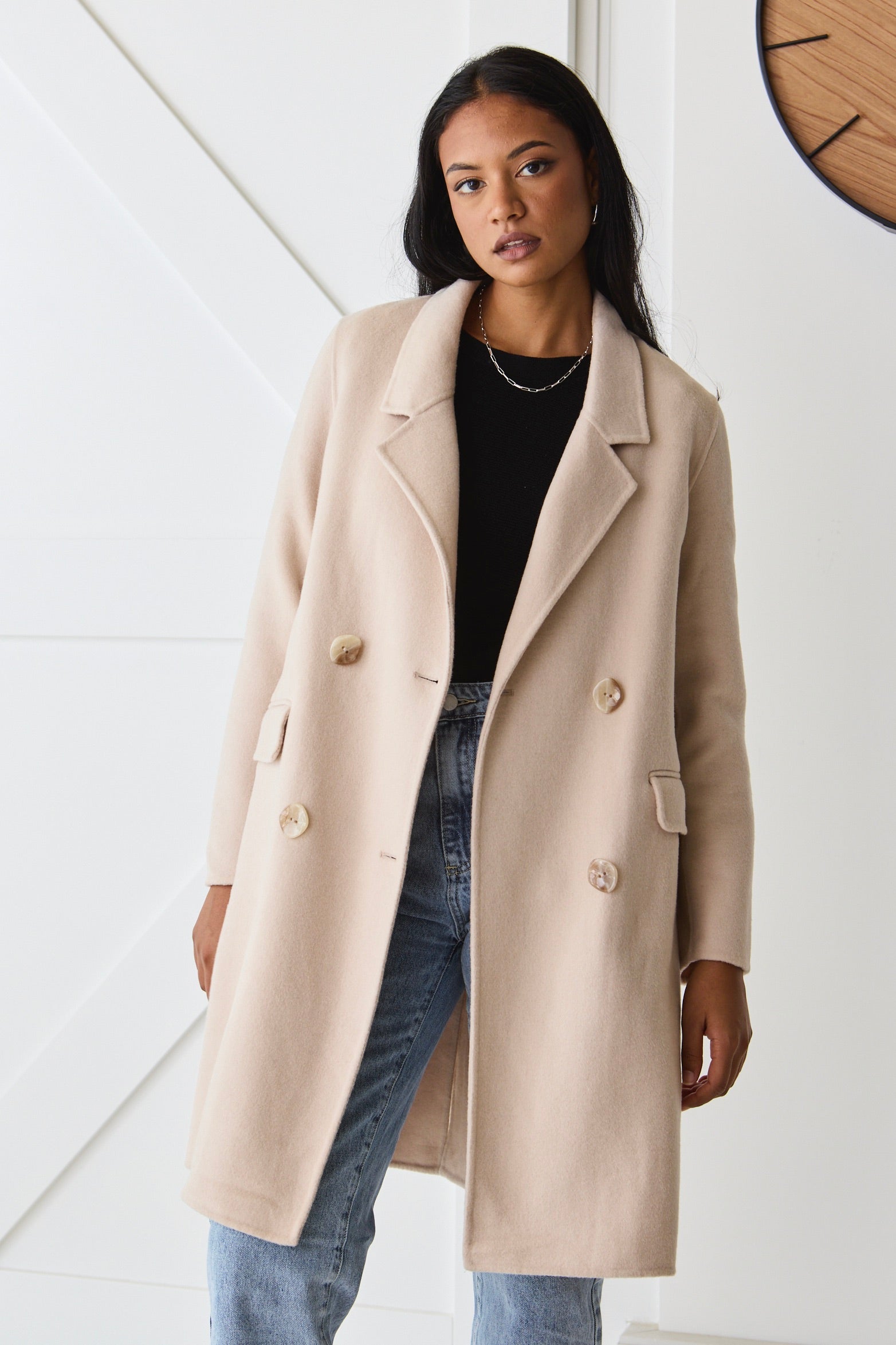 Stylish Stockholm Taupe Wool Blend Double Breasted Coat for Women - Perfect for Office, Business Meetings & Winter Fashion