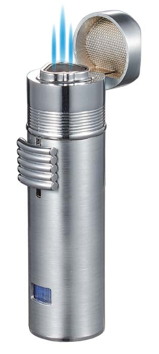 Visol Saddle Triple Torch Lighter - Windproof Butane Lighter for Cigars, Camping & Outdoor Use (Silver)