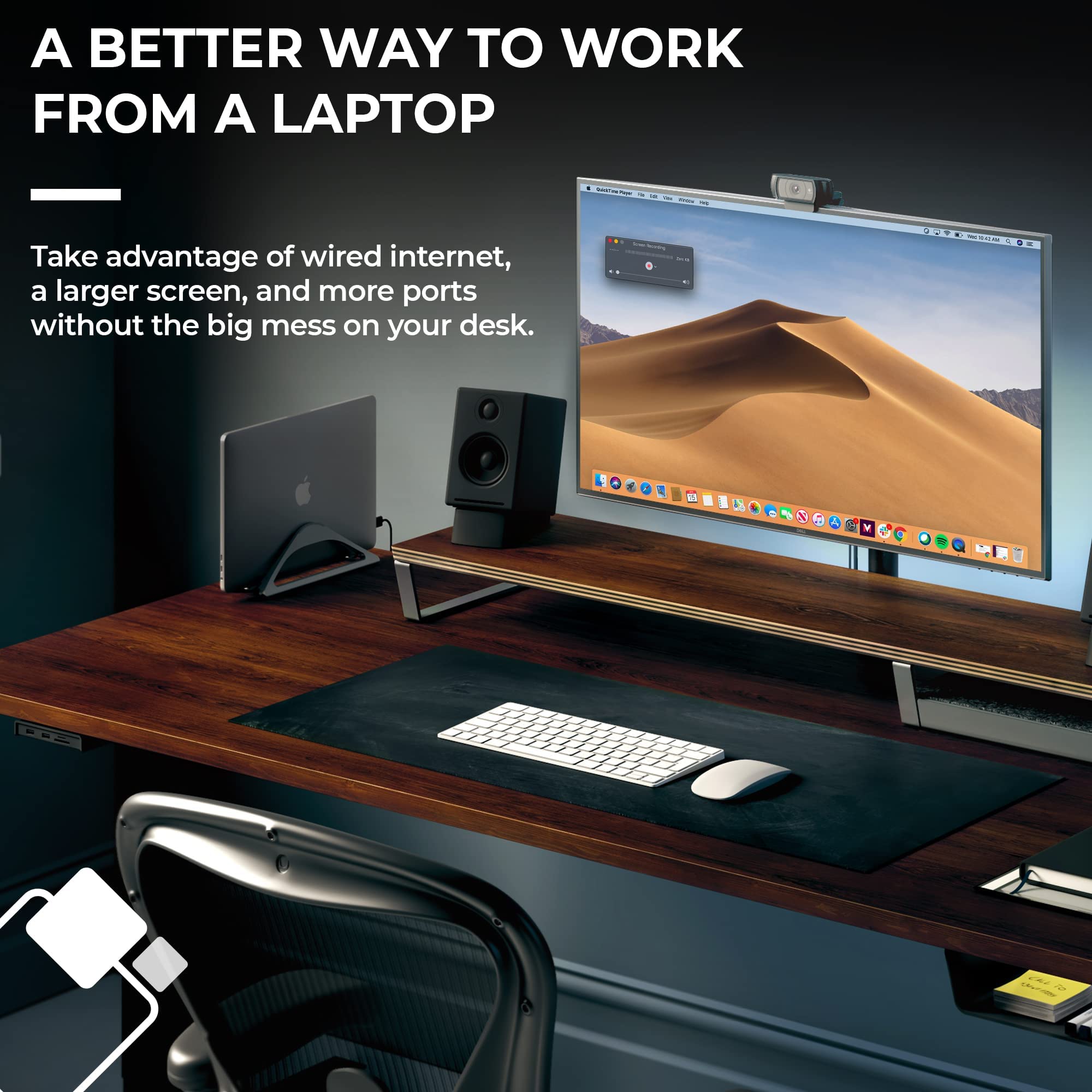 HumanCentric Space Gray Vertical Laptop Stand with USB-C Docking Station - Ergonomic Desktop Organizer for MacBook & Windows Laptops, Includes 87W Charger & HDMI Monitor Dock - Perfect for Home Office, Workspace & Productivity Setup