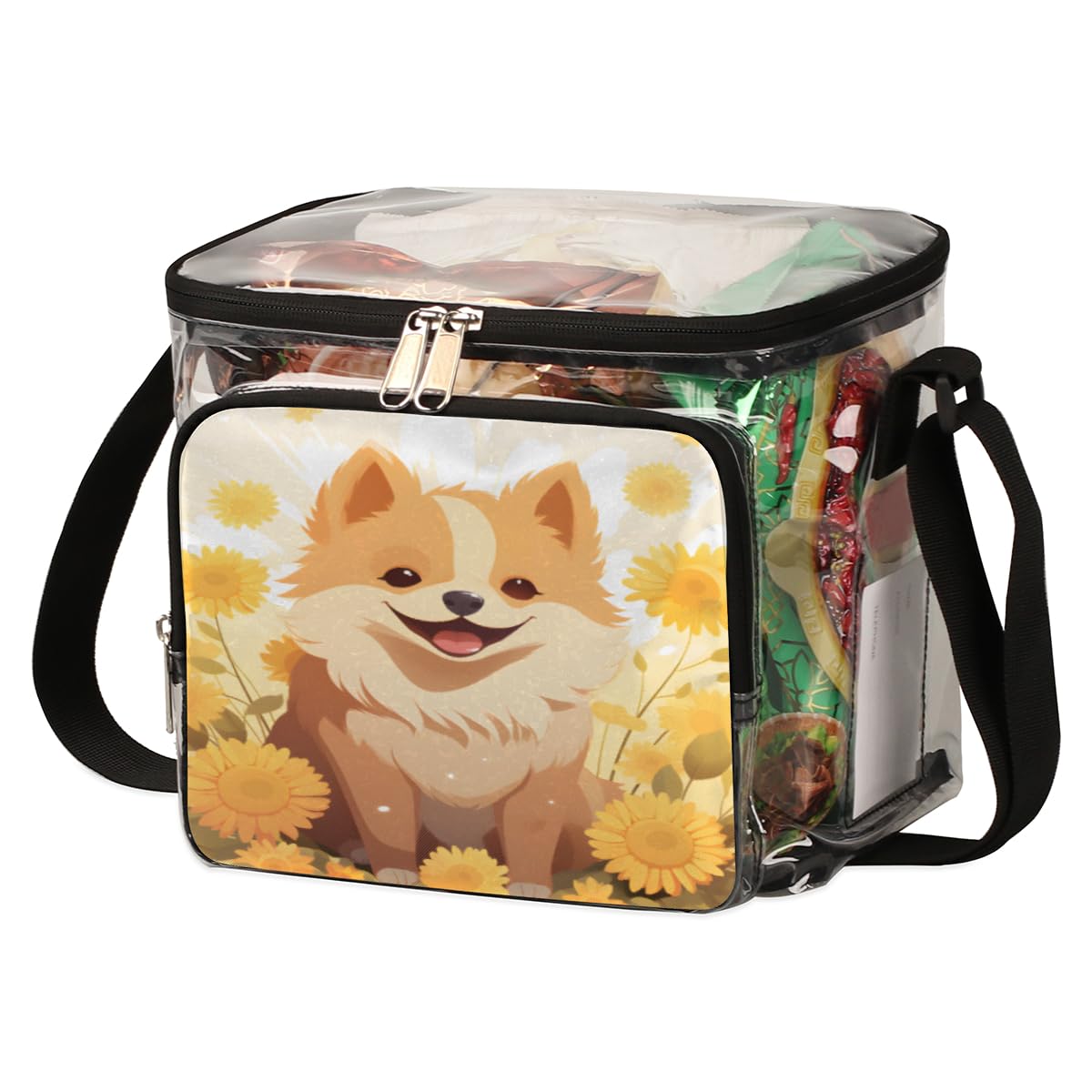 Corgi and Sunflowers Clear Tote Bag with Handles - Transparent Crossbody Shoulder Bag for Lunch, Outdoor, Travel, Picnic, Concerts & Sports Events - Stadium Approved Clear Purse for Women & Girls - Perfect for Beach, Shopping, Music Festivals and Theme Parks