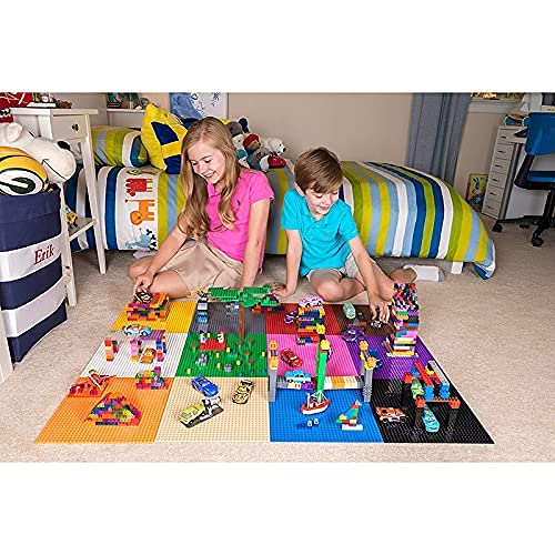 6 Pack Lego-Compatible Base Plates 25.5x25.5cm - Multicolor (Green-Blue-Gray) Building Blocks for Kids - Perfect for LEGO Creations, DIY Projects & Playroom Organization