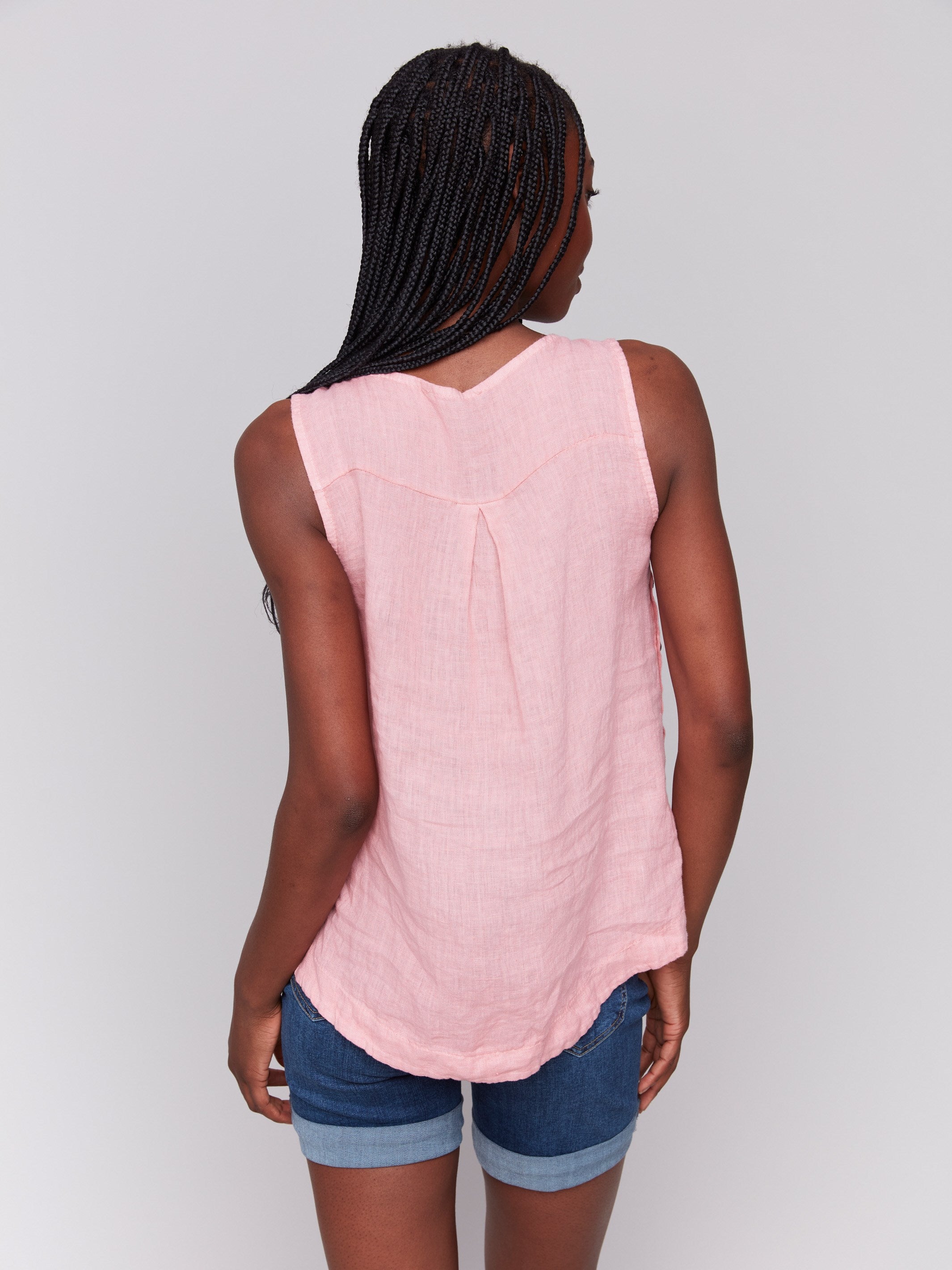 Women's Sleeveless Linen Summer Top with Side Buttons - Breathable Casual Blouse for Beach, Vacation & Everyday Wear | Guava Color