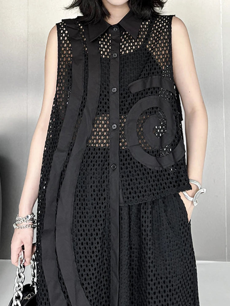 Trendy Black Grid Vest & Wide Leg Pants Two-Piece Set for Women - Lapel Sleeveless Jumpsuit Outfit | Plus Size Fashion | Spring & Fall 2025 Collection | Perfect for Office Wear, Date Nights & Casual Outings