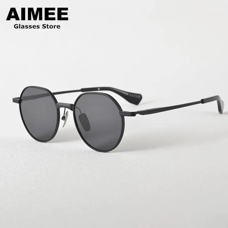 Aimee Unisex Full Rim Flat Top Round Titanium Sunglasses 19150 - Lightweight Polarized UV Protection Eyewear for Men & Women | Perfect for Driving, Outdoor Sports & Fashion Accessories