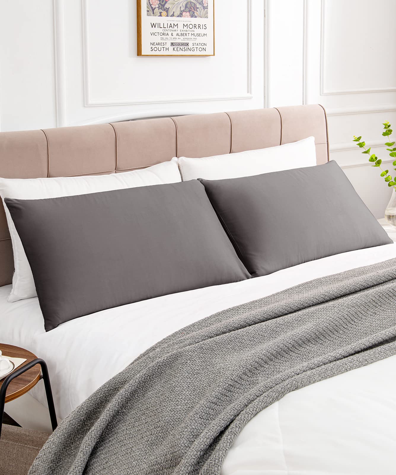 Premium 600 Thread Count King Size Cotton Pillowcases Set of 2 (20x36 Inches) - Soft Long Staple Breathable Pillow Covers with Envelope Closure in Dark Grey - Perfect for Bedroom, Hotel & Home Decor
