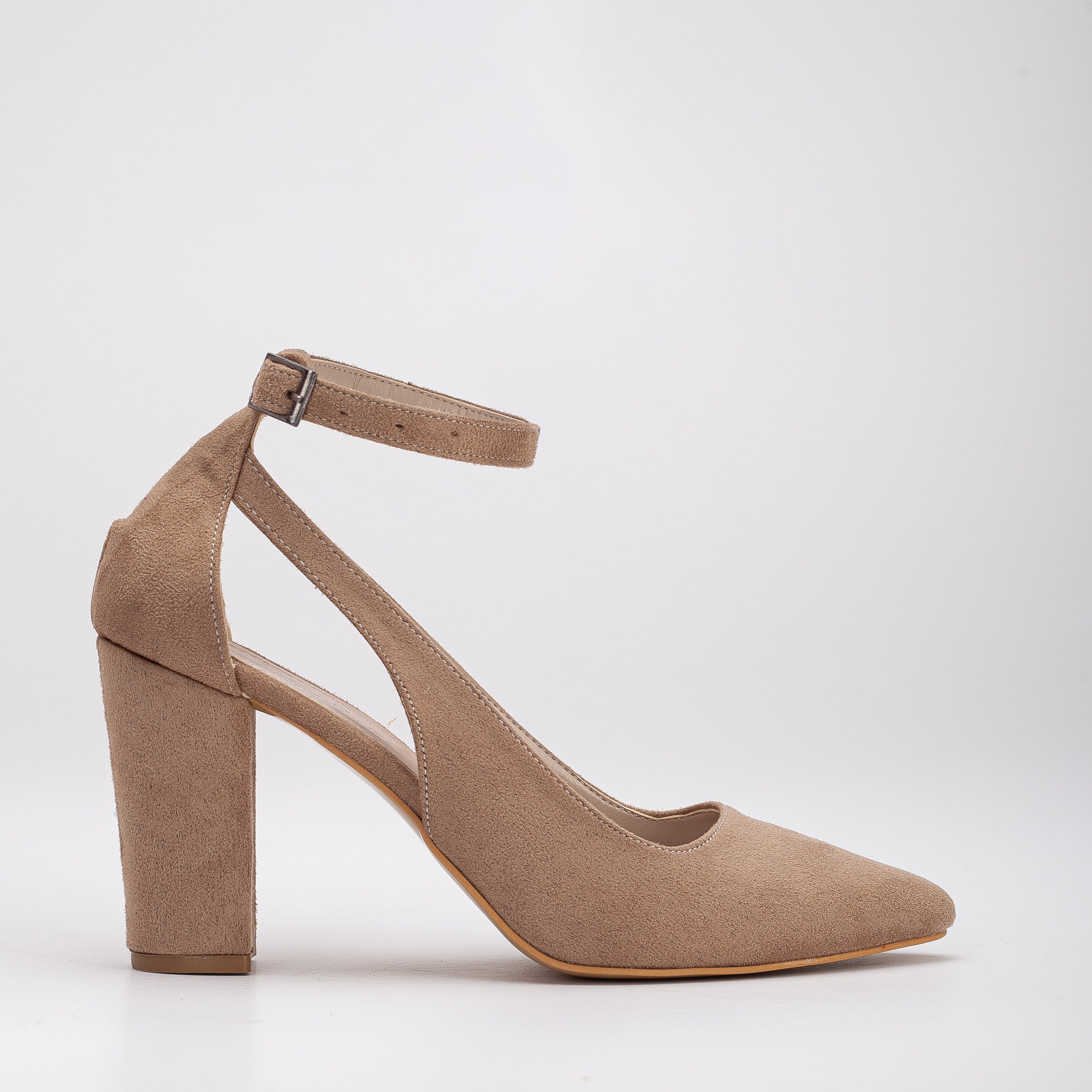 Colette Beige Suede Heels for Women | Comfortable Chunky Block Heel Pumps | Perfect for Weddings, Office & Evening Events