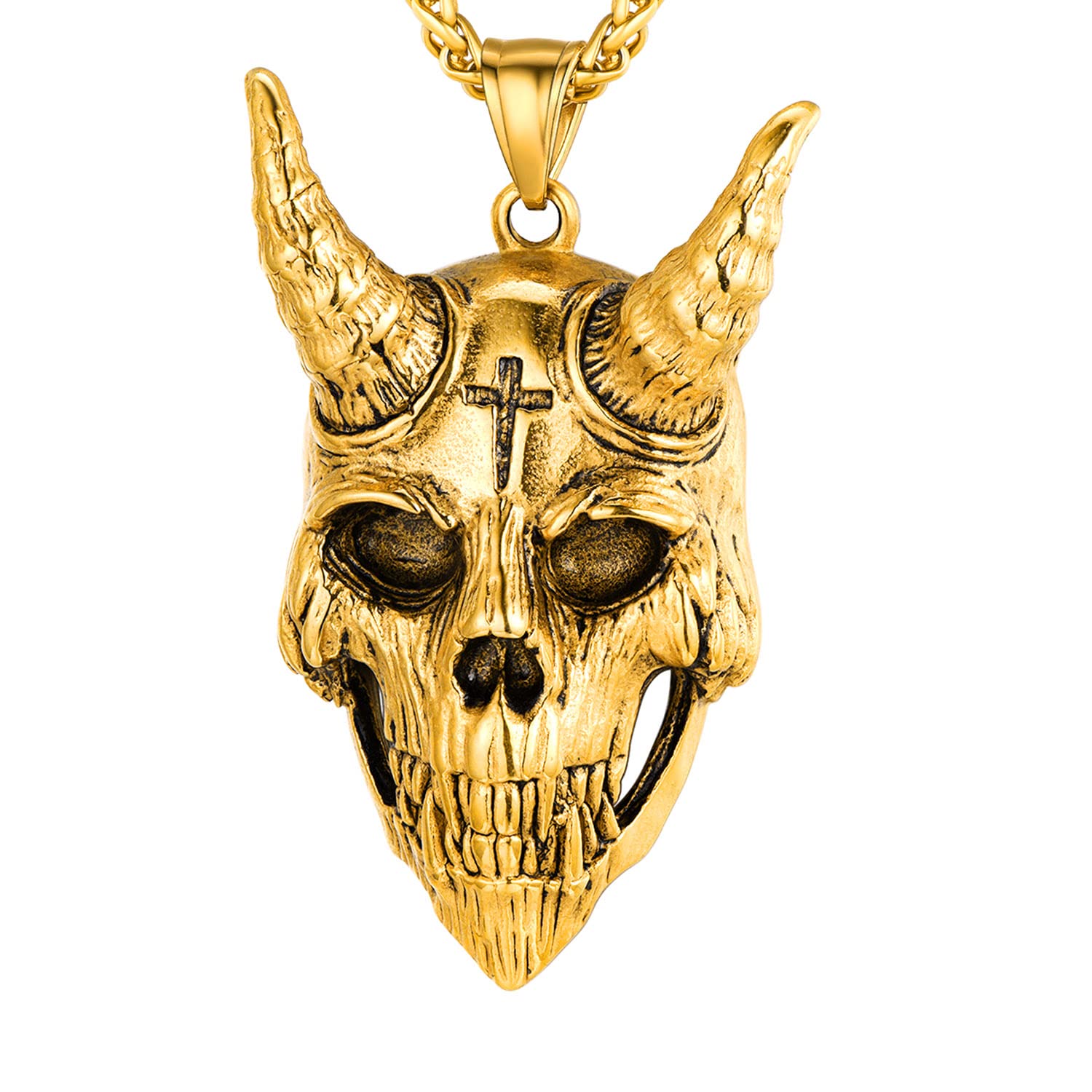 U7 Inverted Cross Necklace - Stainless Steel Upside Down Cross Pendant with Baphomet Goat Head for Men & Women | Gothic Jewelry for Alternative Fashion, Halloween Costumes & Dark Aesthetic Outfits