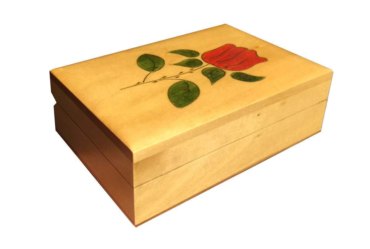 Handmade Linden Wood Jewelry Box with Cornell Red Rose Polish - Keepsake Gift for Women, Perfect for Valentine's Day, Anniversary & Bridal Shower Gifts