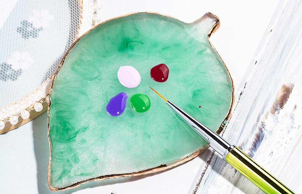 6 Colors Leaf-Shaped Nail Art Palette with Gold Edge - Gel Nail Polish Mixing Plate, Drawing Color Palette for Nail Art Display - Perfect for Salon, Home Manicure & DIY Nail Designs