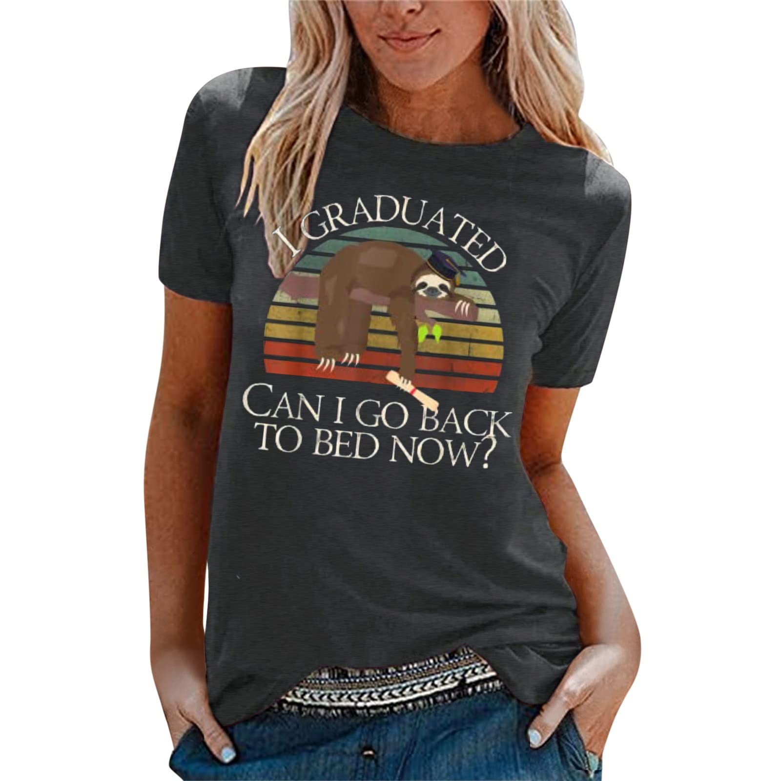 Women's Workout T-Shirts - Printed Round Neck Short Sleeve & V-Neck Ruffle Tops for Gym, Yoga, Graduation Season | Casual & Athletic Wear