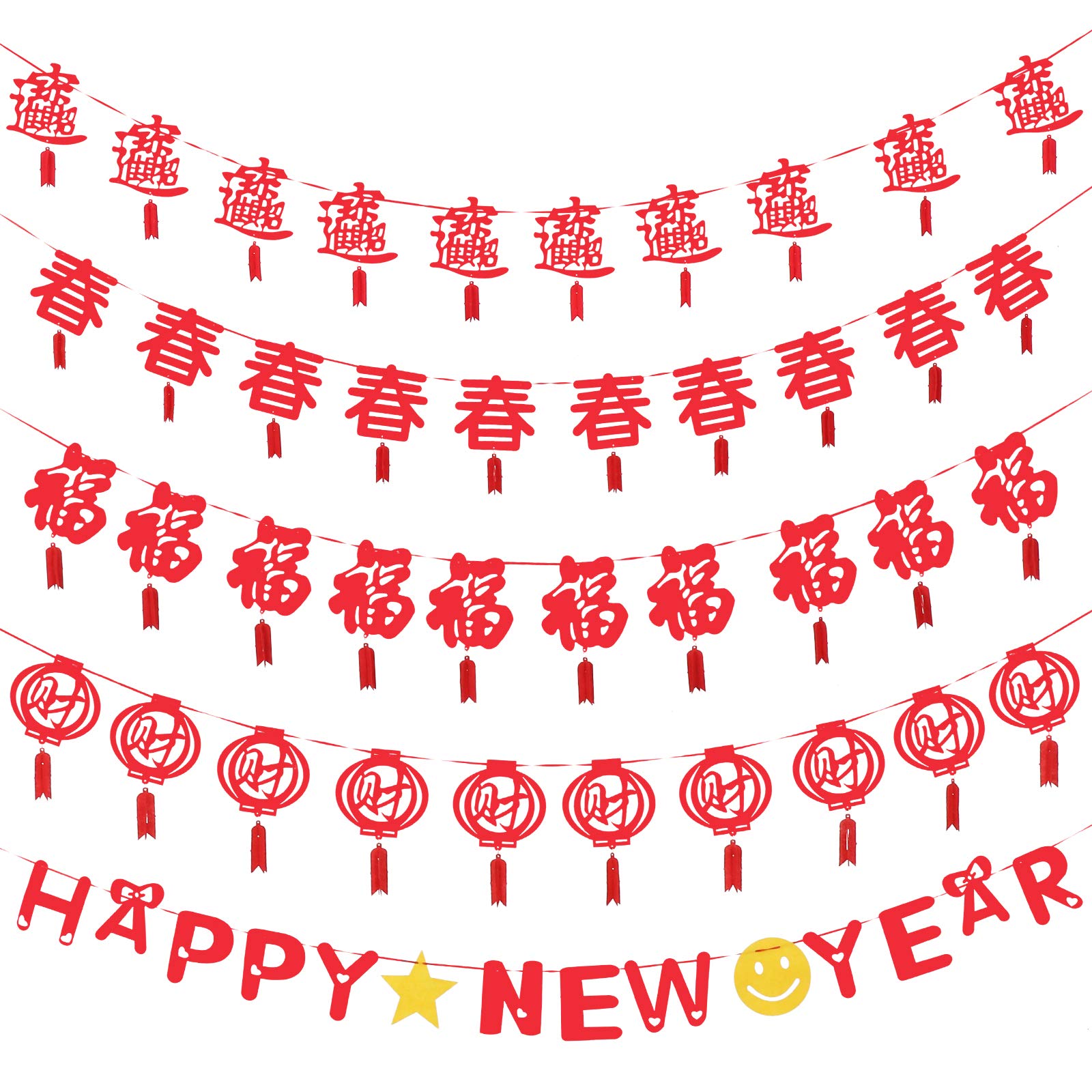 ABOOFAN 5Pcs Chinese New Year Non-Woven Fabric Banners - Creative Hanging Decorations for Lunar New Year Party, Home & Office Celebration