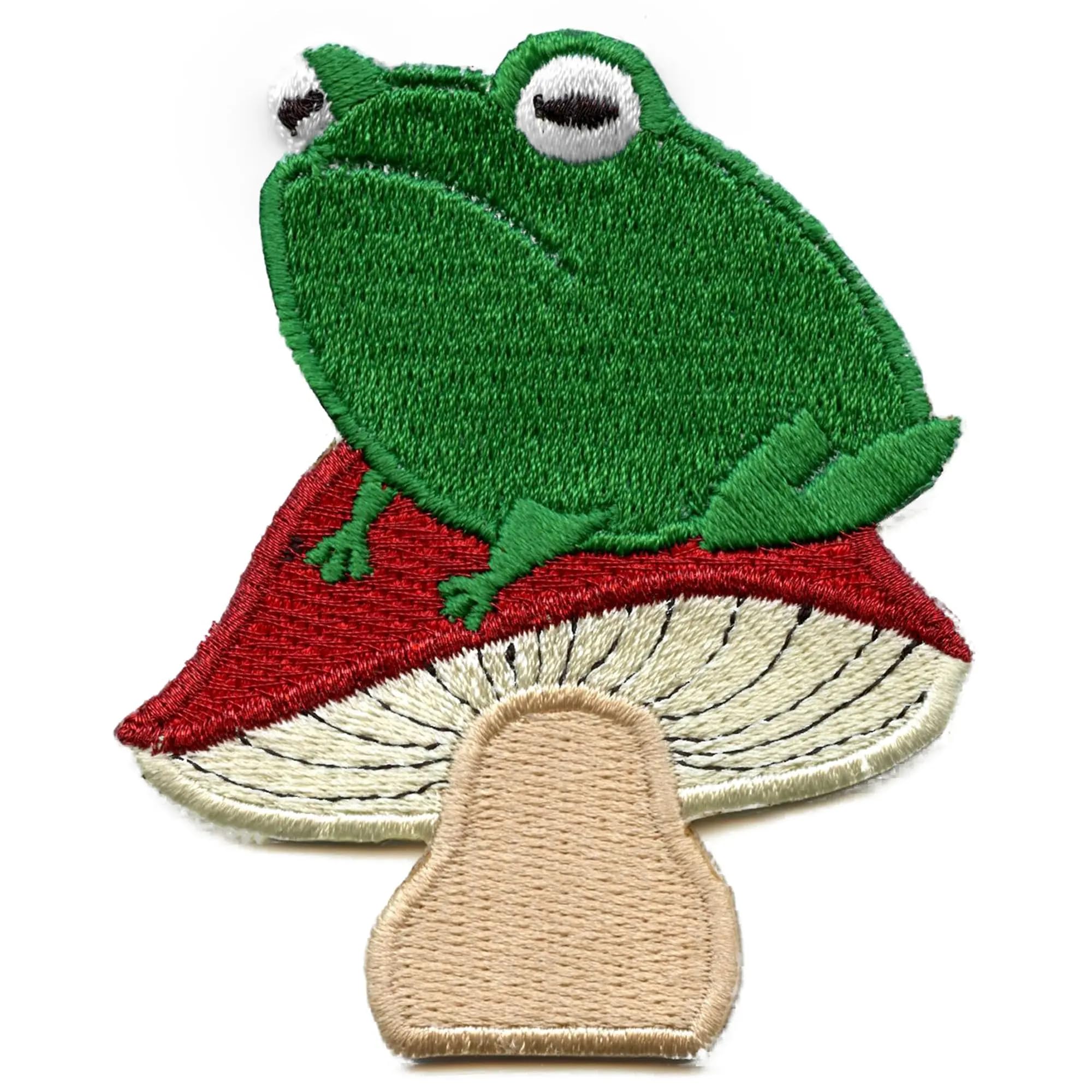 Cute Frog on Mushroom Embroidered Iron On Patch for DIY Clothing, Hats, Bags - Fun Sewing Applique for Kids & Adults