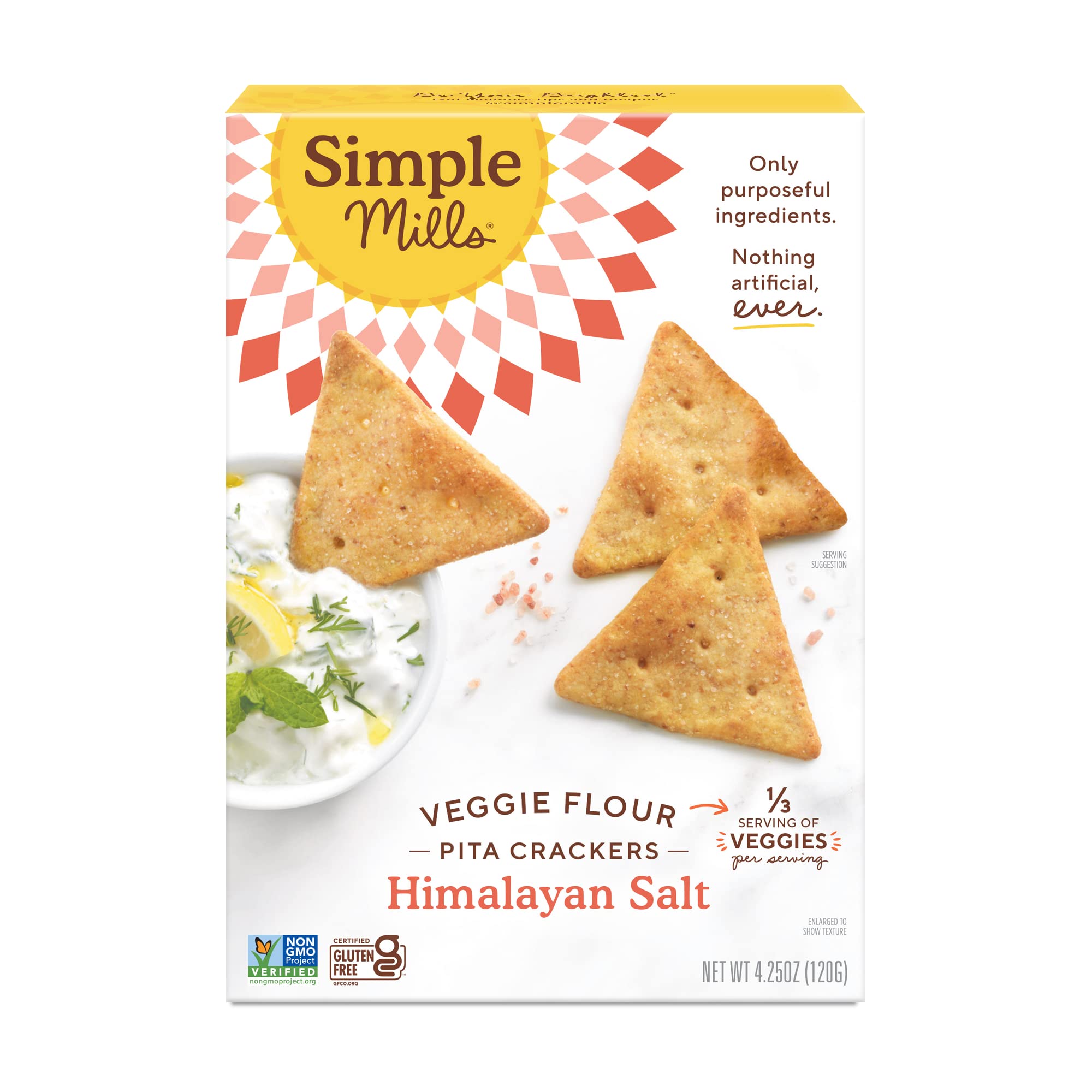 Simple Mills Veggie Pita Crackers with Himalayan Salt - Gluten Free, Vegan, Paleo Friendly Healthy Snacks, 4.25oz (Pack of 1) | Perfect for Lunch Boxes, Parties & On-the-Go Snacking
