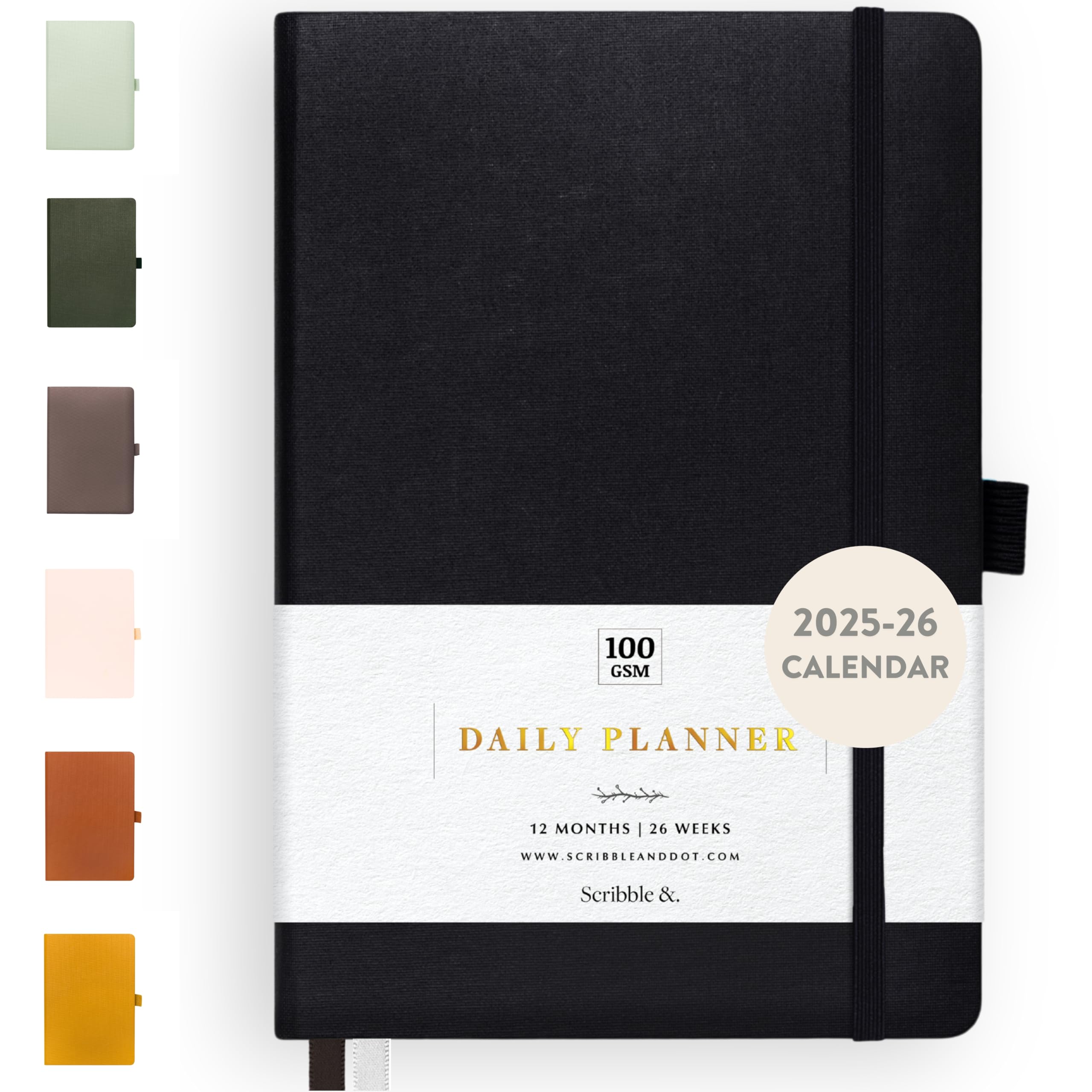 **Scribble & Dot® 2025-2026 Daily, Weekly & Monthly Planner – A5 Hardcover Goal-Setting Productivity Planner (Black) – Perfect for Work, School & Personal Organization – Start Anytime**