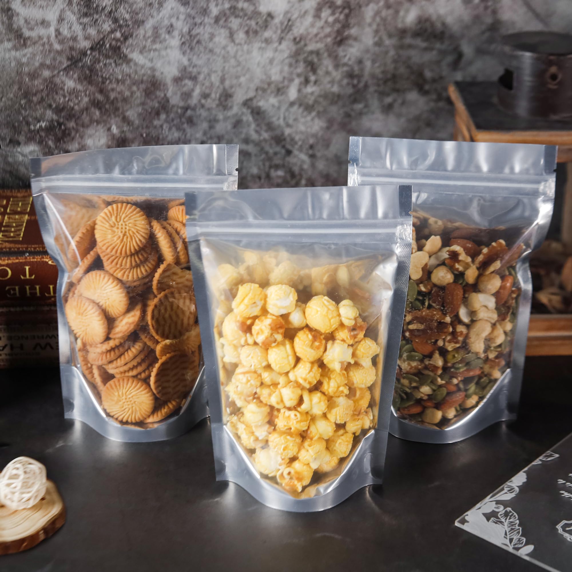 100 Pack Silver Mylar Bags 5x8 Inches - Resealable Food Storage Bags for Small Business, Party Favors, Bulk Food Packaging & Long-Term Storage - Airtight & Moisture-Proof for Coffee, Snacks, Spices & More