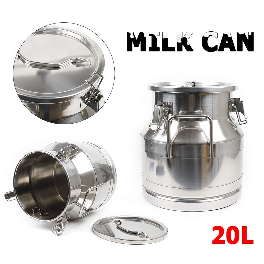 20 Liter Stainless Steel Milk Can - 5.25 Gallon Heavy Duty Metal Pail with Airtight Lid for Milk, Wine & Liquid Storage - Perfect for Dairy Farms, Home Brewing & Commercial Food Service