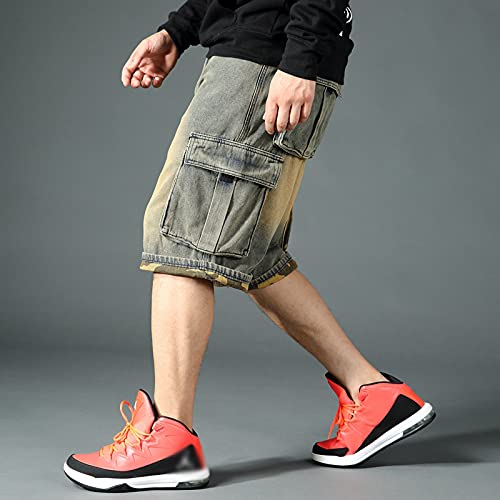 Men's Baggy Denim Shorts - Hip Hop Loose Fit 3/4 Length Cargo Jean Shorts with Pockets | Casual Streetwear & Summer Workwear
