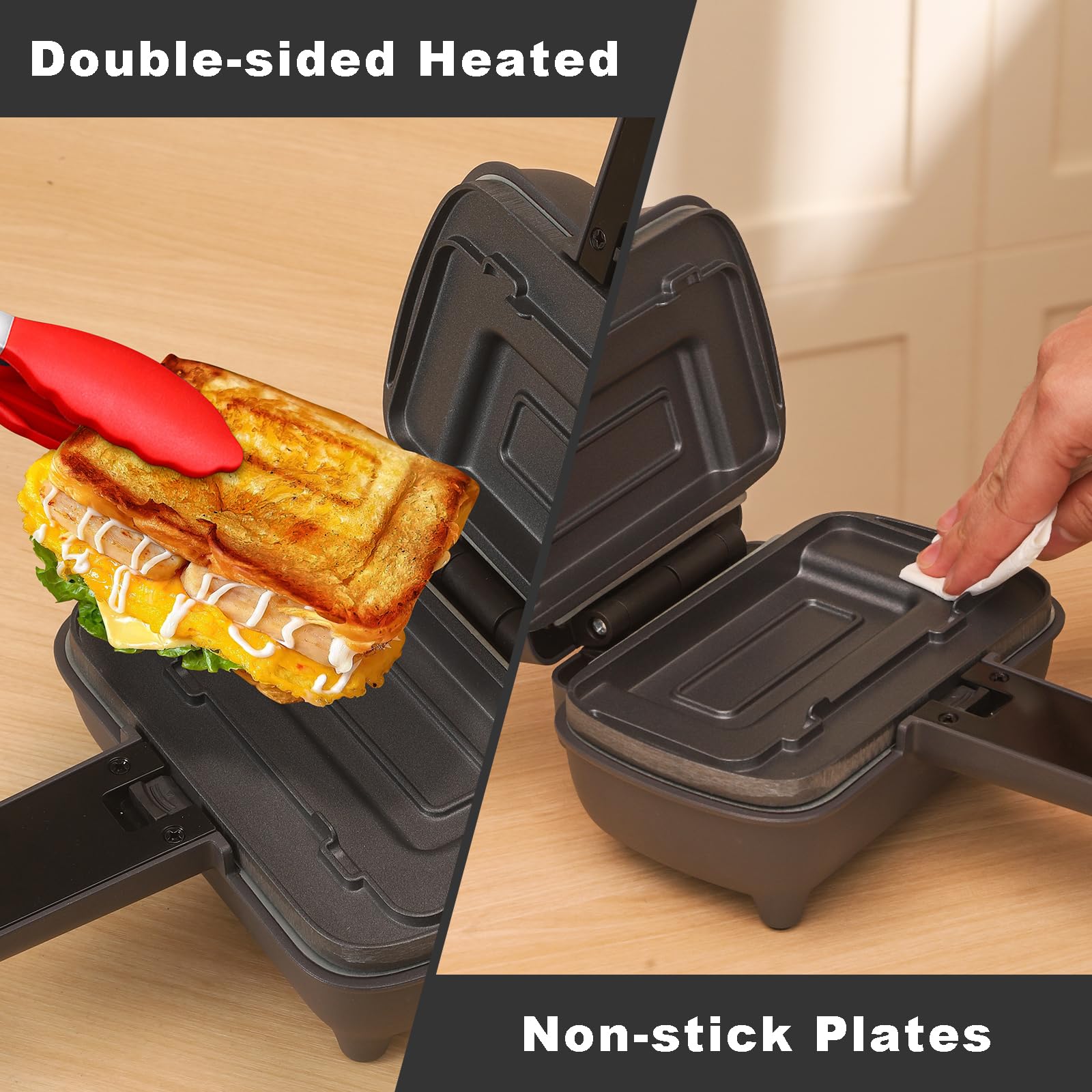 Mini Sandwich Maker with Removable Non-Stick Plates - Electric Grilled Cheese & Breakfast Sandwich Press - Portable Hot Sandwich Maker for Home, Office & Travel - Perfect for Quick Breakfast, Snacks & Lunch
