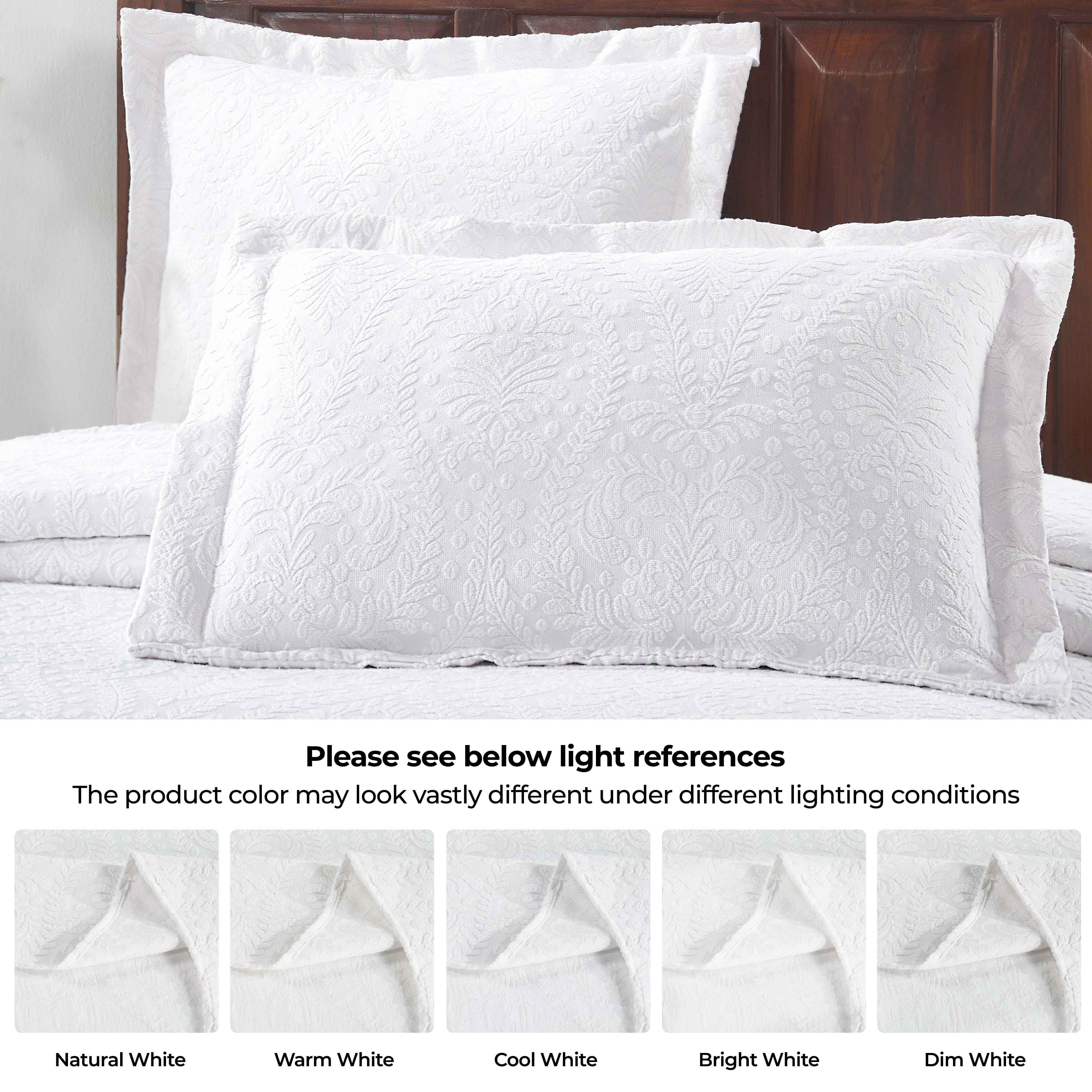 Premium Aspen Cotton Blend Jacquard Woven Floral Bedspread Set with Scalloped Edges - Queen Size Luxury Bedding for Master Bedroom & Guest Room Decor