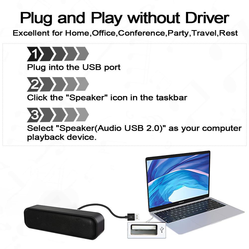 ZETIY USB Computer Speaker - Mini Soundbar for PC & Mac, Plug & Play for Home/Office