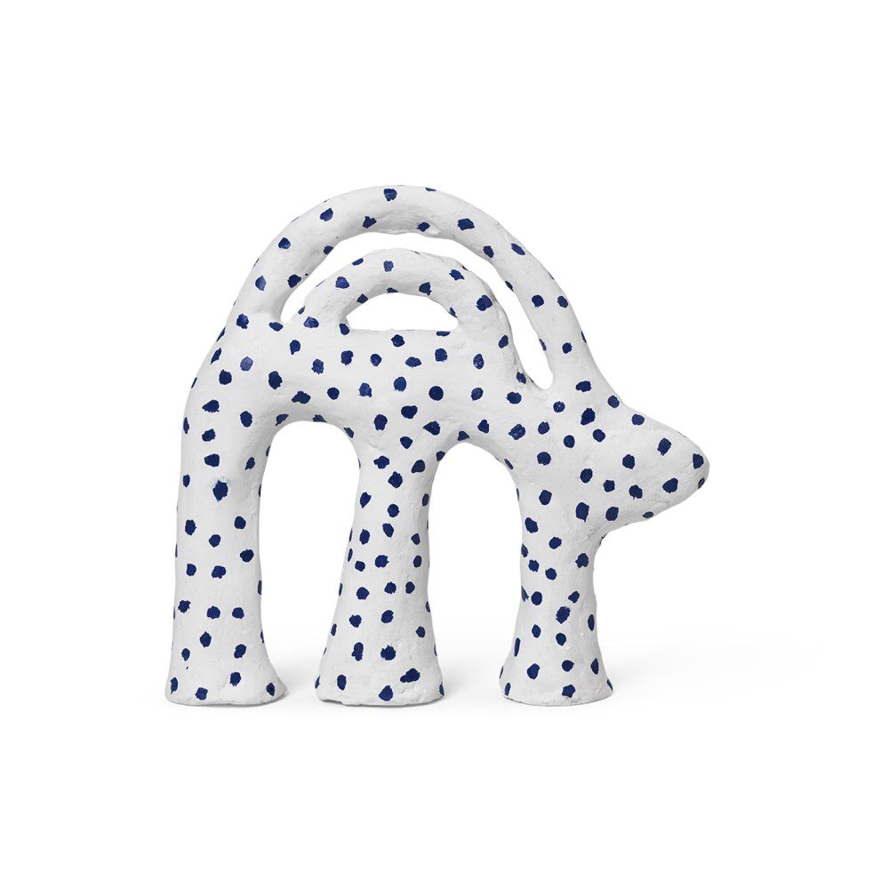 FERM LIVING Mumbo Piece - White & Blue Ceramic Vase for Home Decor, Living Room, Dining Table Centerpiece