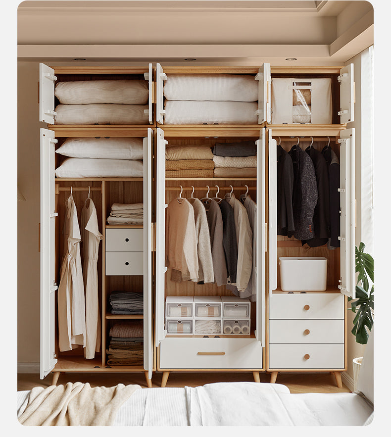Solid Beech Wood Wardrobe Set - Modern Closet Organizer for Bedroom, Living Room & Office Storage