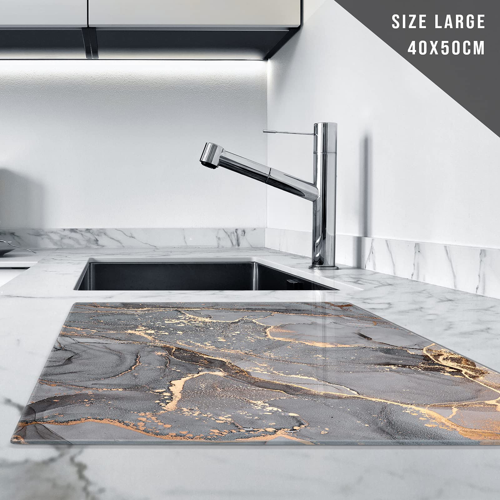 Premium Heat-Resistant Glass Chopping Boards for Catering & Kitchen – Large Over-the-Sink Cutting Board Protector in Grey, Gold & Black | Ideal for Food Prep, Serving & Countertop Protection