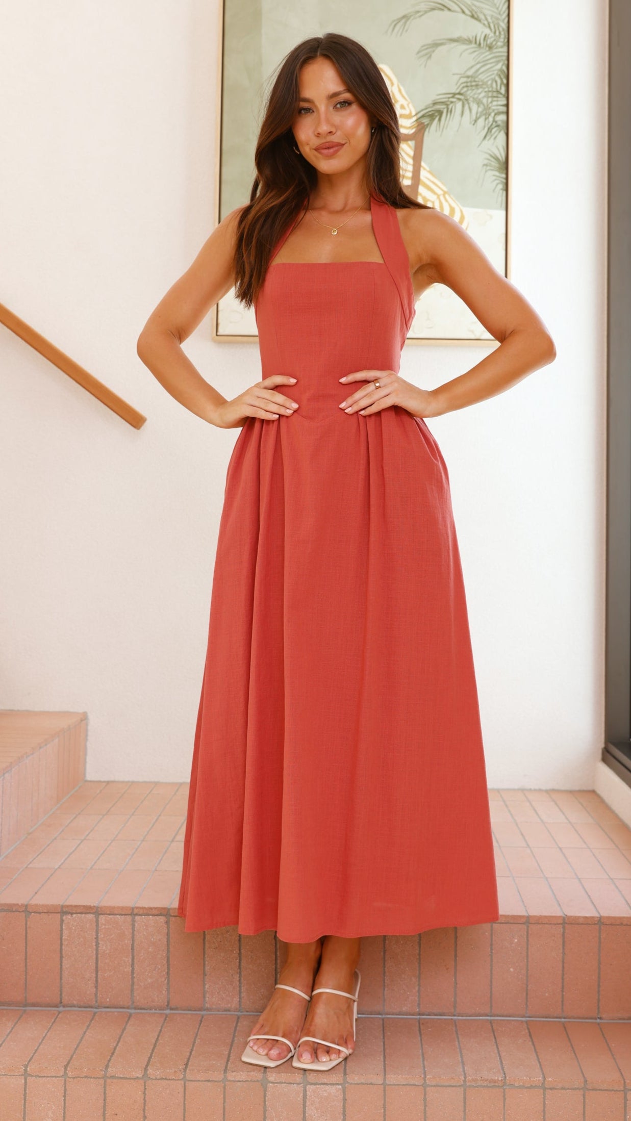 Caden Maxi Dress in Rust - Elegant Long Flowy Summer Dress for Women | Perfect for Beach, Vacation, and Casual Outings