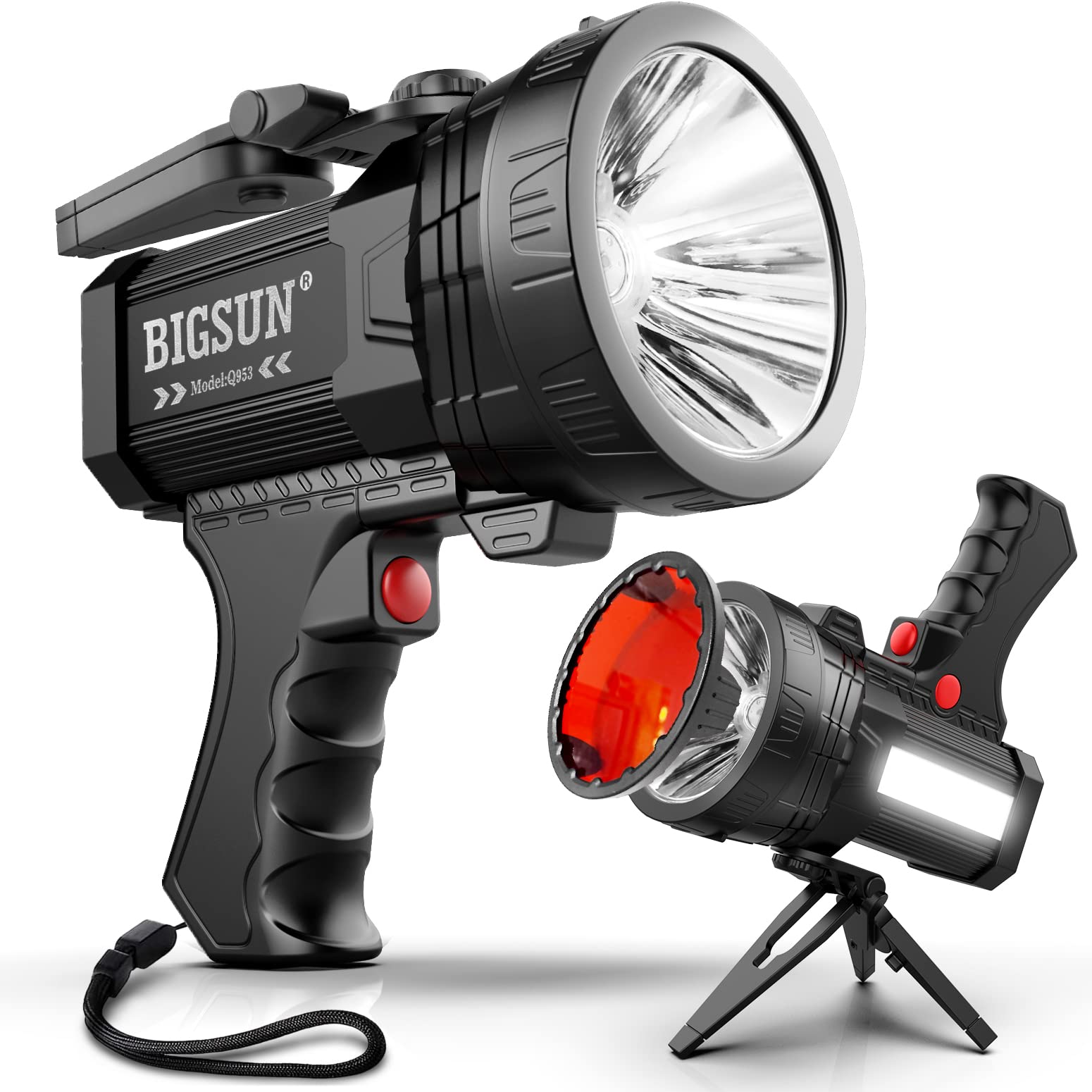 BIGSUN 1000,000 Lumens Rechargeable LED Spotlight - 10800mAh Battery Pack, Multi-Purpose Flood Light for Hunting, Camping, Farm, Boat & Car Emergency | Waterproof Handheld Flashlight for Outdoor Adventures, Night Fishing & Power Outages