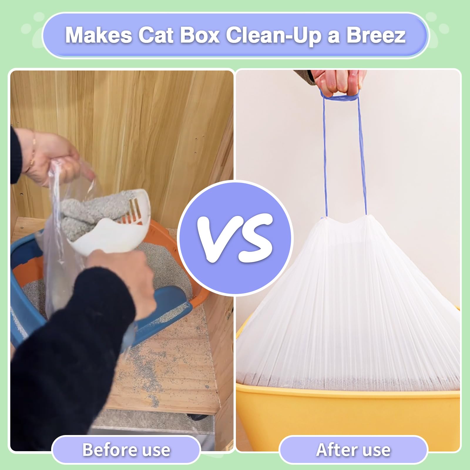 Premium Cat Litter Box Liners - 120 Pack Drawstring Litter Bags for Self-Cleaning Boxes | 5.5 Gallon (26.5