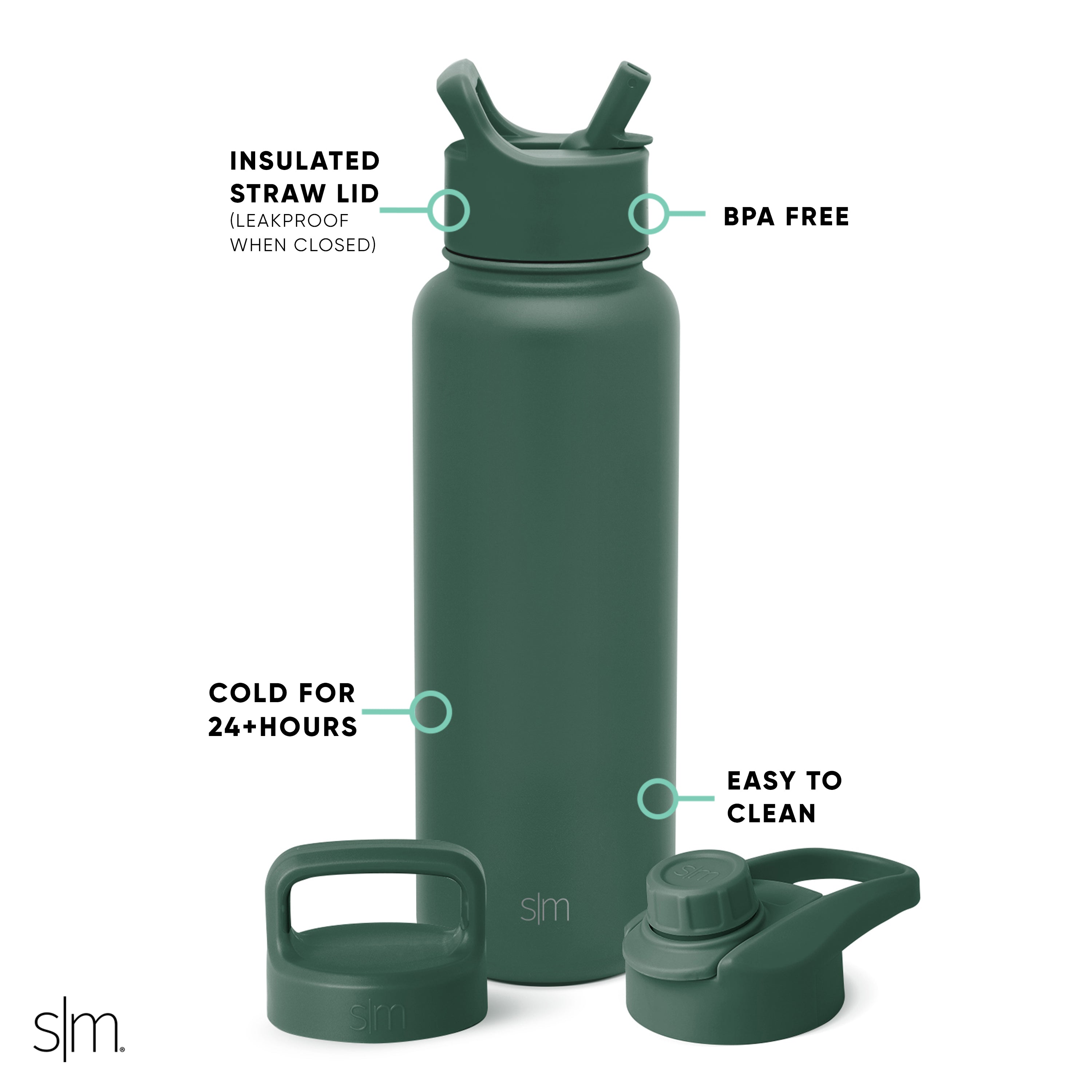 Summit Water Bottle with Straw Lid, Chug Lid & Handle Lid - Leakproof Stainless Steel Insulated Bottle for Gym, Hiking & Everyday Hydration