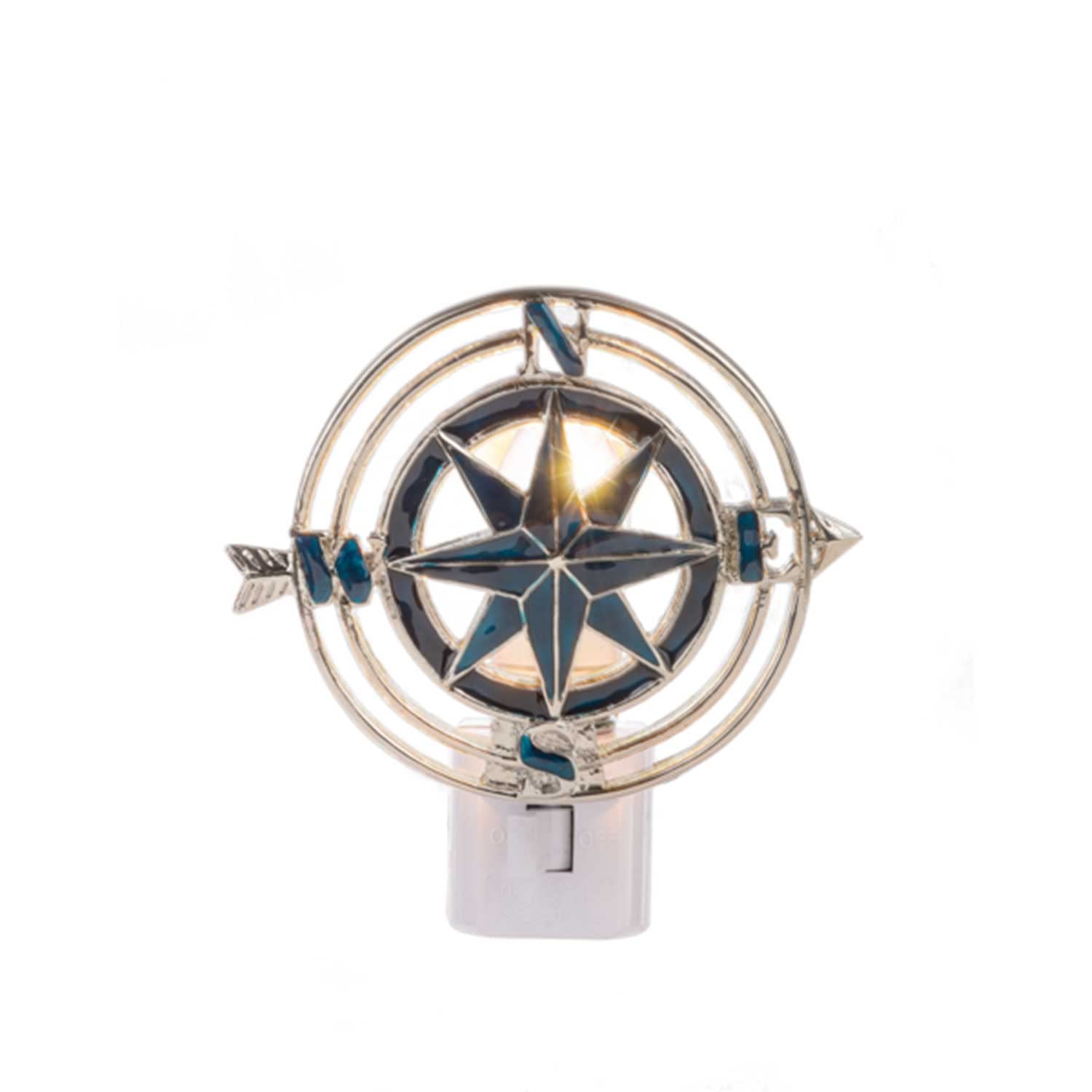 Midwest-CBK Blue Adventure Compass Night Light - Kids Room Decor, Camping Gear & Bedside Lamp for Boys Girls Bedrooms, Nursery, Dorm (LED, Battery Powered)
