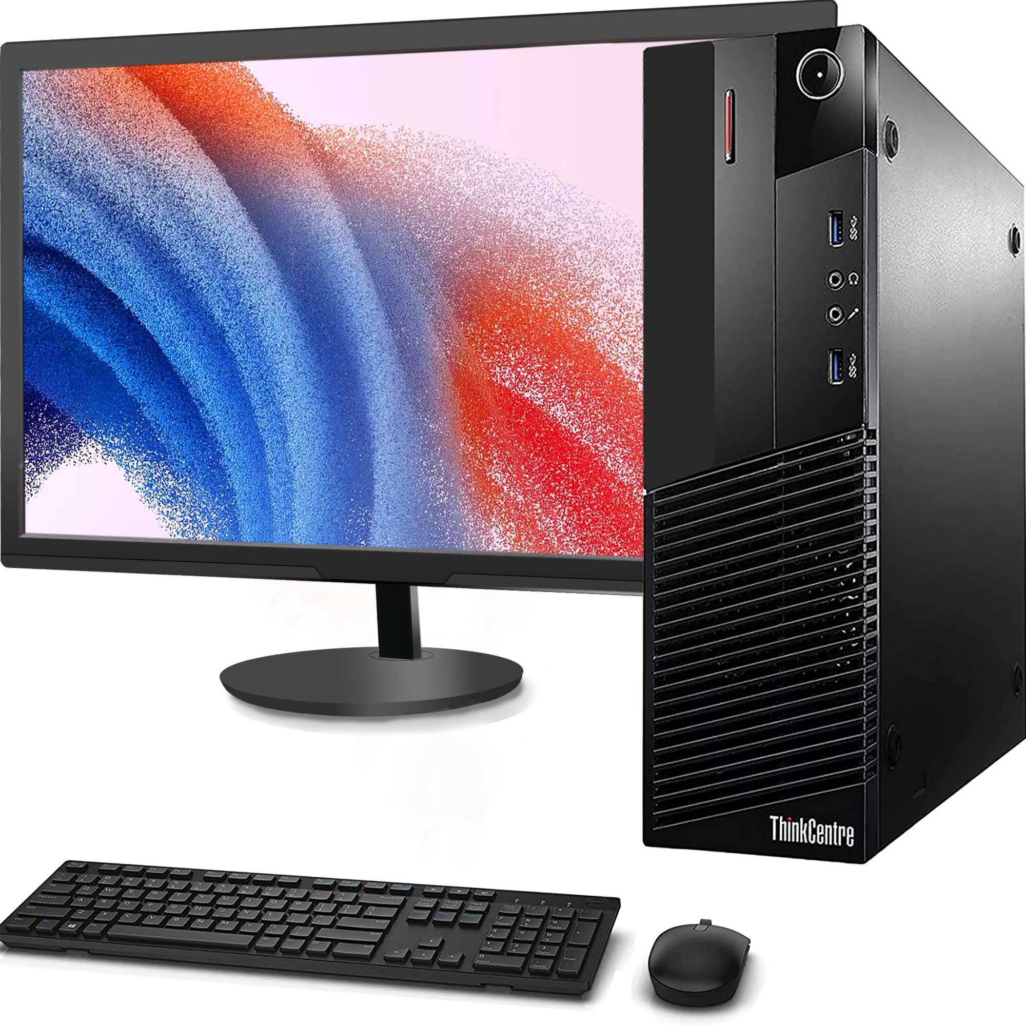 Renewed Lenovo SFF Desktop PC - Intel Core i7 3.4GHz, 16GB RAM, 128GB SSD + 2TB HDD, WiFi, Bluetooth, Win 10 Pro with 24