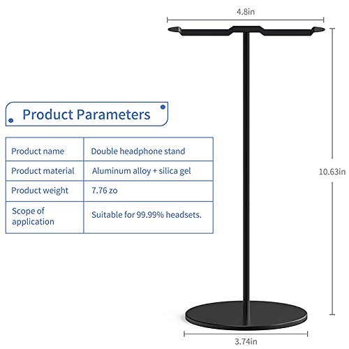 Aluminum Dual Headphone Stand for Gaming & PC Headsets - Desk Display & Organizer