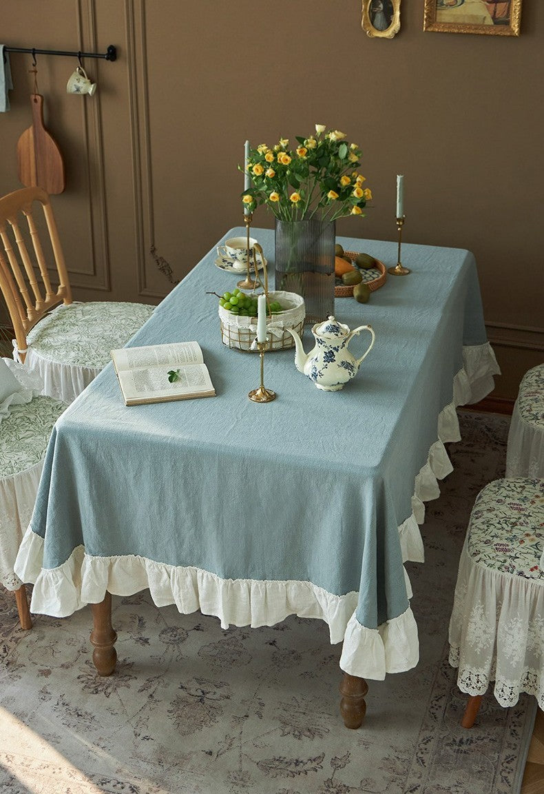 Extra Large Rectangle Tablecloth - Modern Blue Dining Table Cover, Ramie Fabric for Home Decor, Fits Round & Square Tables - Perfect for Parties, Weddings & Everyday Dining