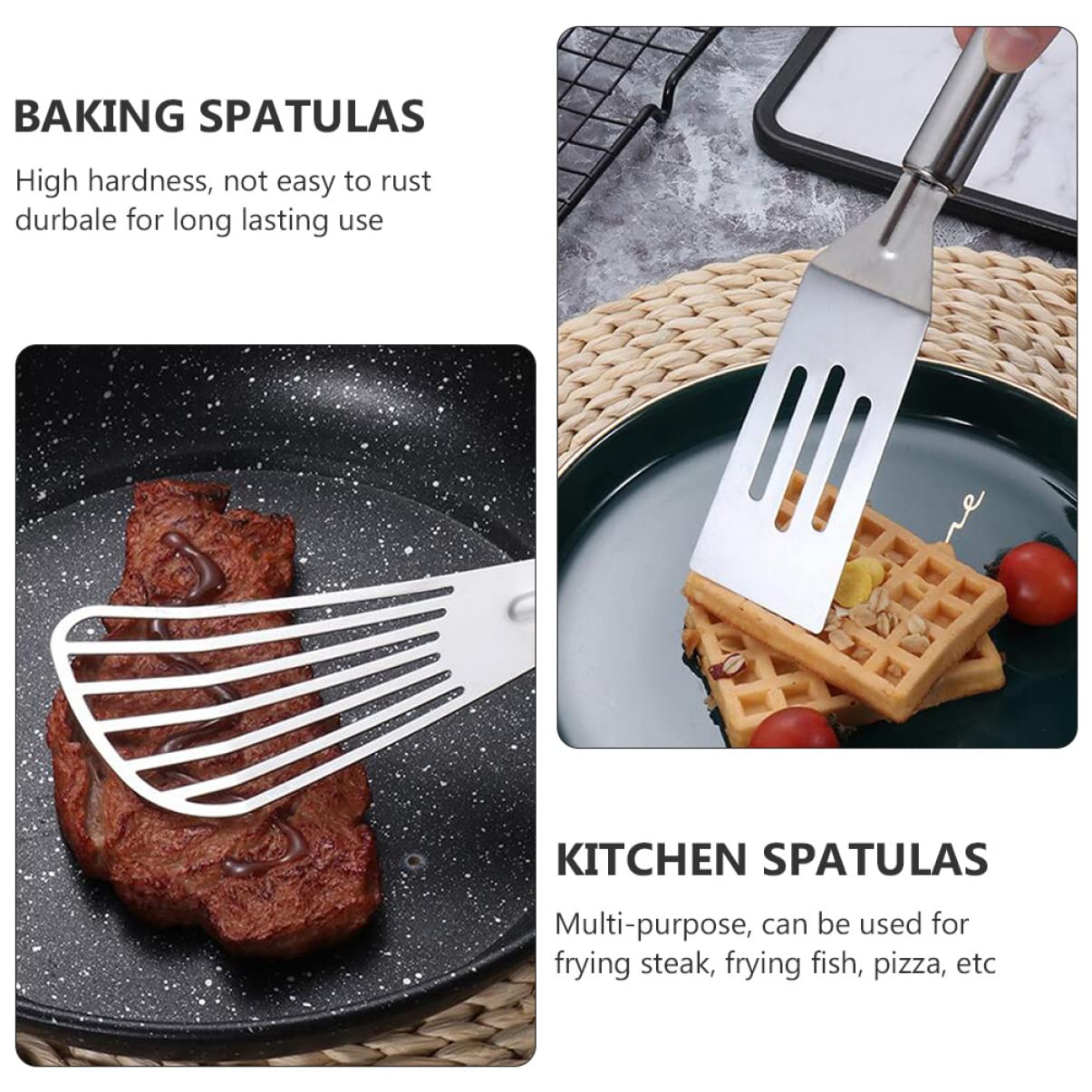 BESTonZON 3-Piece Stainless Steel Fish Spatula Set - Slotted Turner for Grilling, Flipping Fish & Pancakes - Durable Metal Kitchen Utensils for BBQ, Cooking & Baking