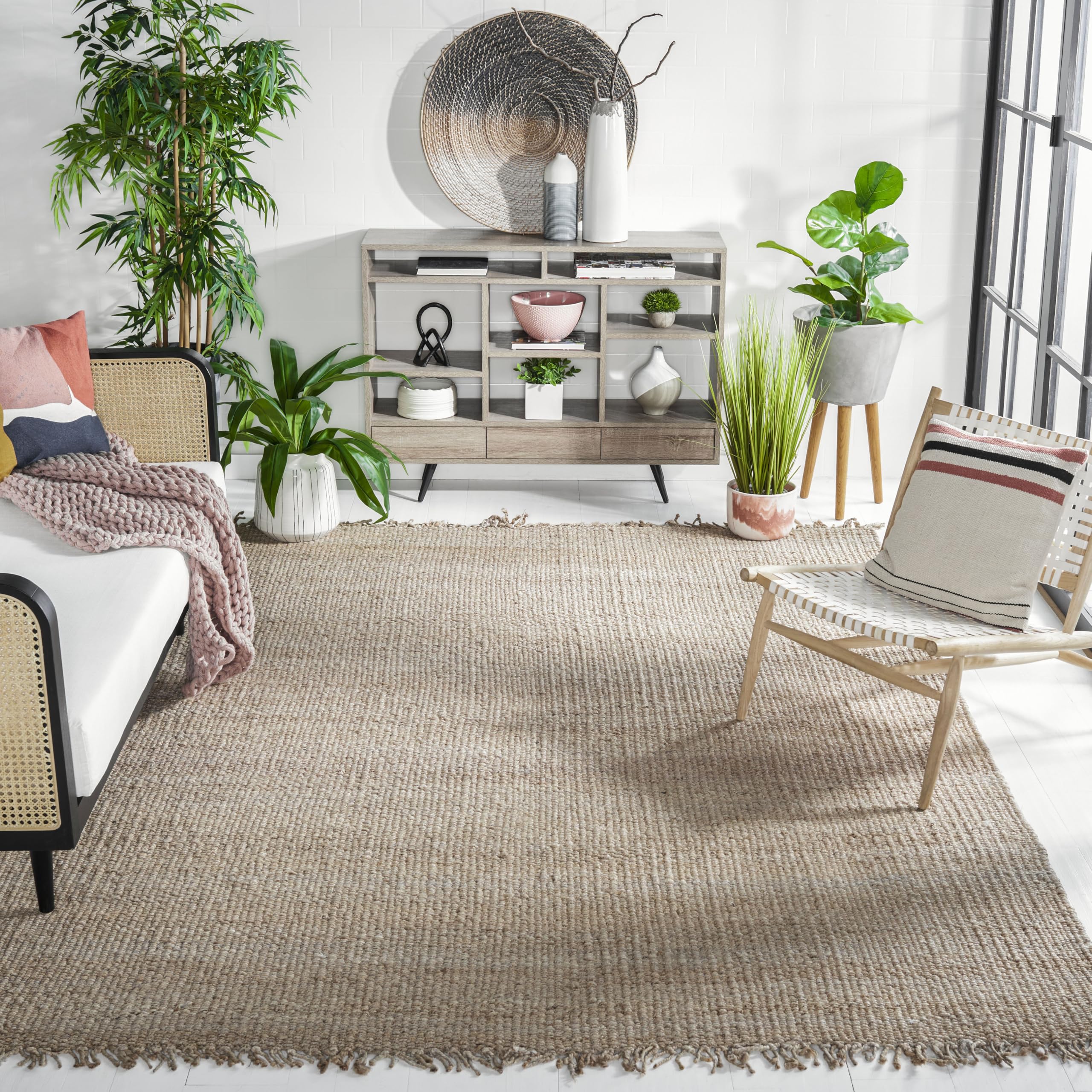 SAFAVIEH Handmade Boho Jute Area Rug 9' x 12' - Natural Fiber Woven with Fringe, Grey (NF368C) | Perfect for High Traffic Living Room, Bedroom & Boho Chic Home Decor