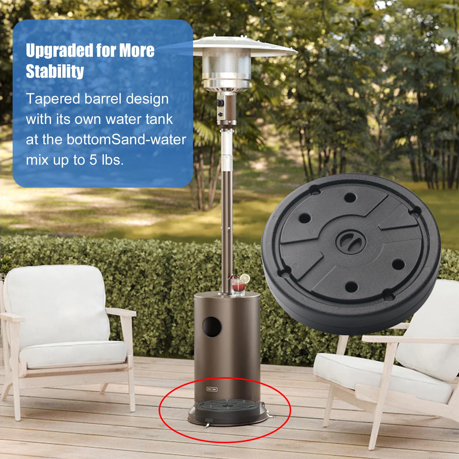 EAST OAK Patio Heater Sand/Water Weight Base for UR48BN1 - Heavy Duty Black Stabilizer for Outdoor Umbrella Heaters - Perfect for Backyard, Deck, and Patio Heating in Cold Weather