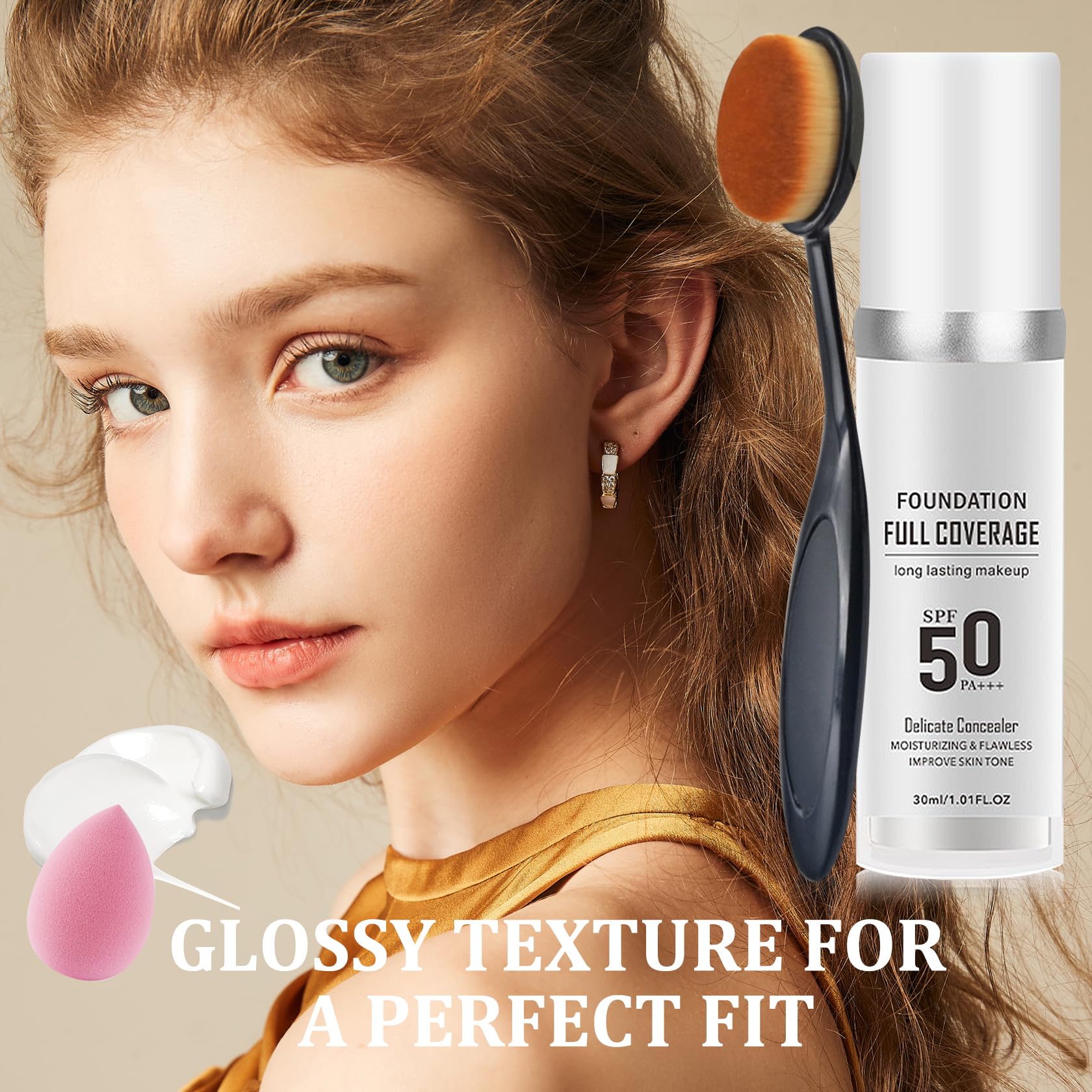 2PCS Color Changing Liquid Foundation Makeup Set - Full Coverage, Oil Control & Moisturizing - Waterproof Matte Concealer with Brush & Sponge - Perfect for Daily Wear, Party & Photography Makeup