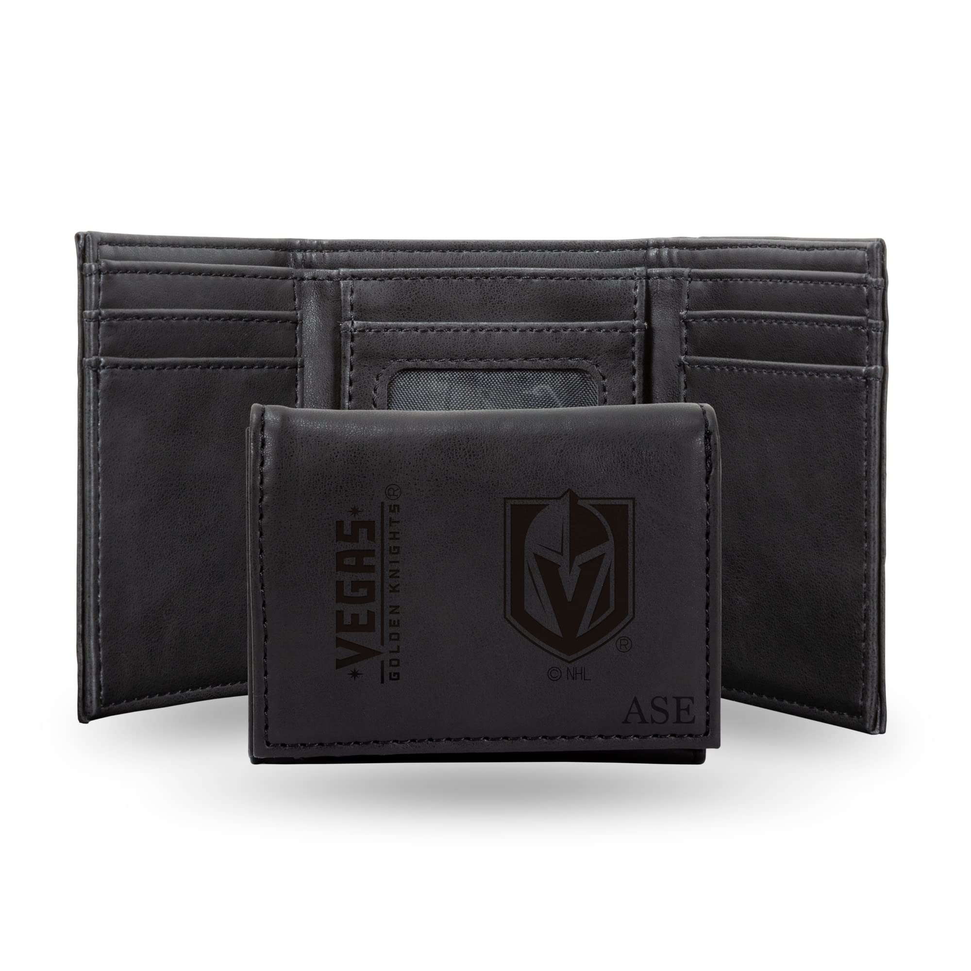 Personalized NHL Vegas Golden Knights Laser Engraved Tri-Fold Slim Wallet - Custom Black Leather Wallet for Men - Perfect for Hockey Fans, Gifts & Everyday Carry