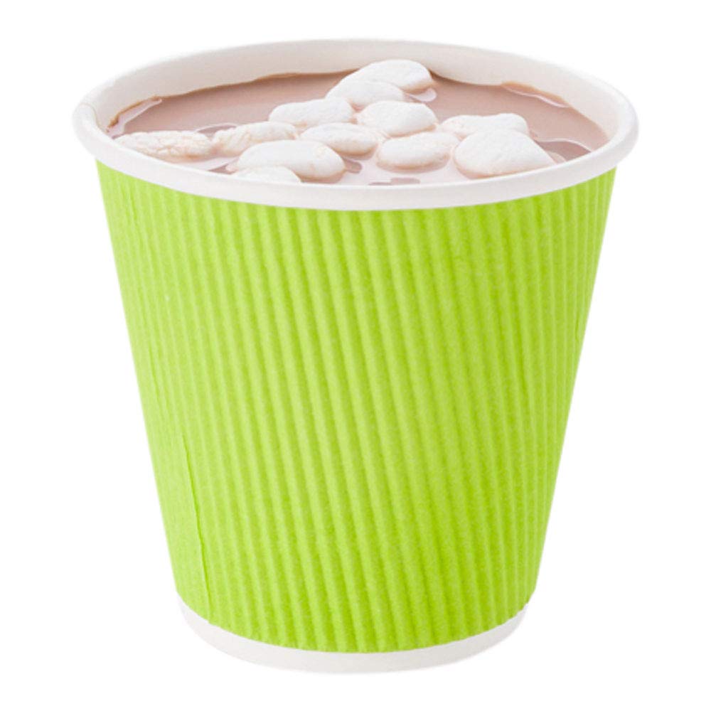 8 oz Disposable Coffee Cups - 25 Pack Double Wall Hot Paper Cups with Rippled Design, Light Green | Eco-Friendly & Leak-Resistant for Coffee, Tea, Hot Chocolate | Perfect for Cafes, Offices & Home Use