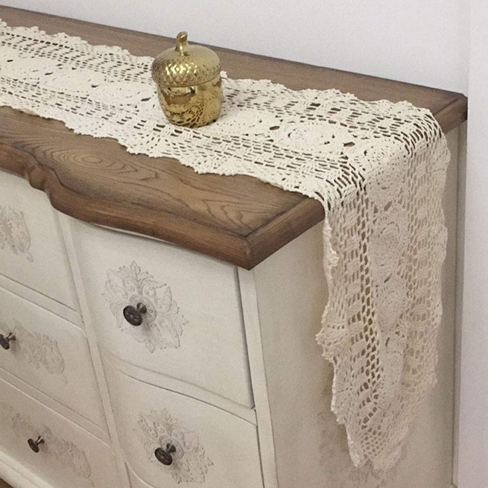 Handmade Crochet Lace Table Runner 12x60 Inch - 100% Cotton Oval Coffee Table Decor for Dining Room, Wedding, and Home Decoration