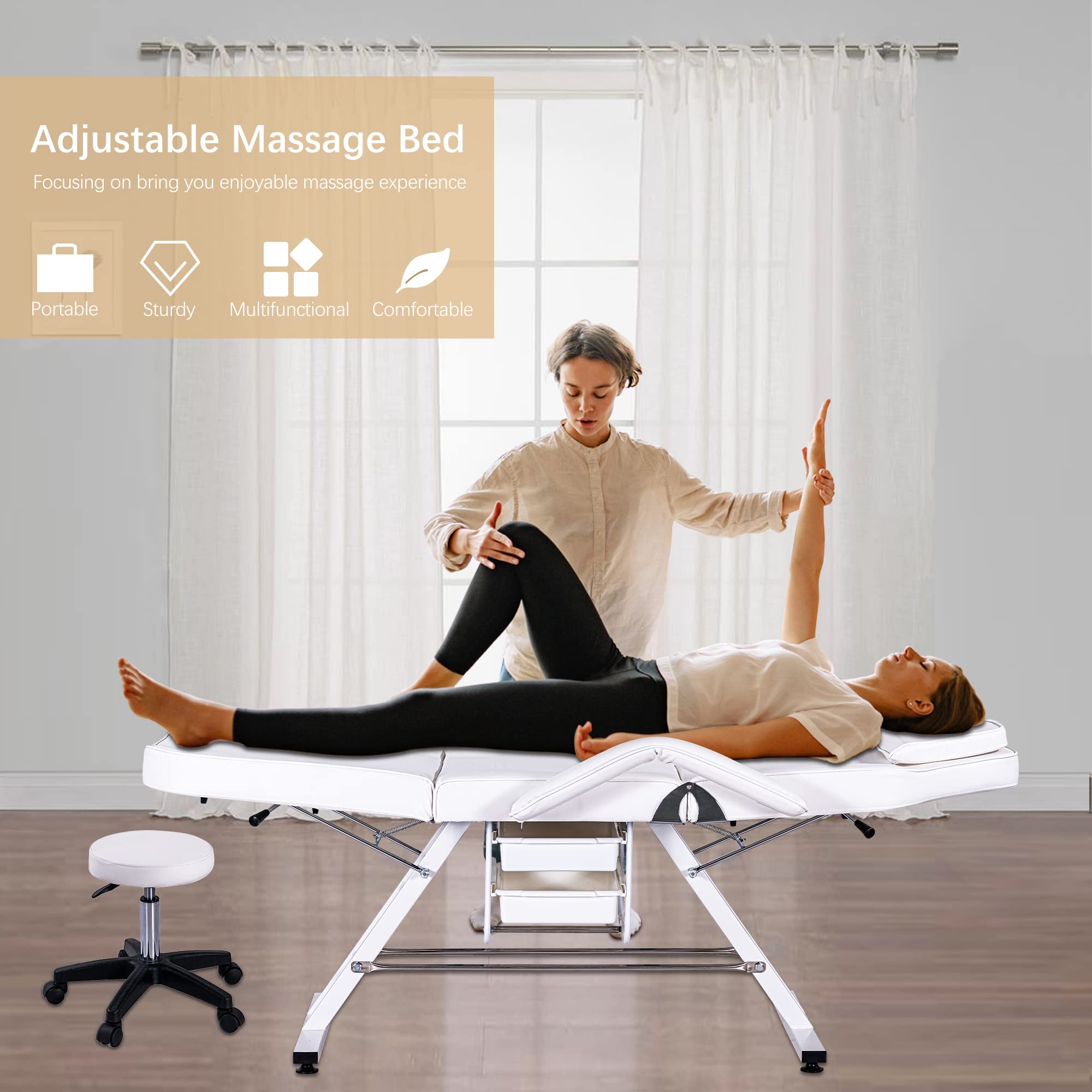 Voohek Adjustable Tattoo Pedicure Chair & Lash Bed - Professional Salon Spa Equipment for Massage, Barber, Beauty Services | White | Ideal for Tattoo Studios, Nail Salons & Beauty Clinics
