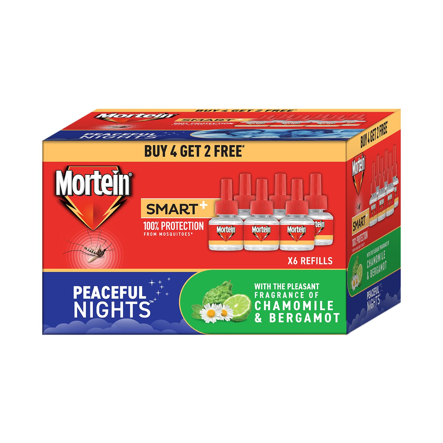 Mortein SmartPlus Mosquito Repellent Refill 45ml x 6 Pack - Buy 4 Get 2 Free | Fits All Electric Mosquito Killers | 100% Protection Against Dengue & Zika Mosquitoes | Ideal for Home, Bedroom, Outdoor & Travel Use