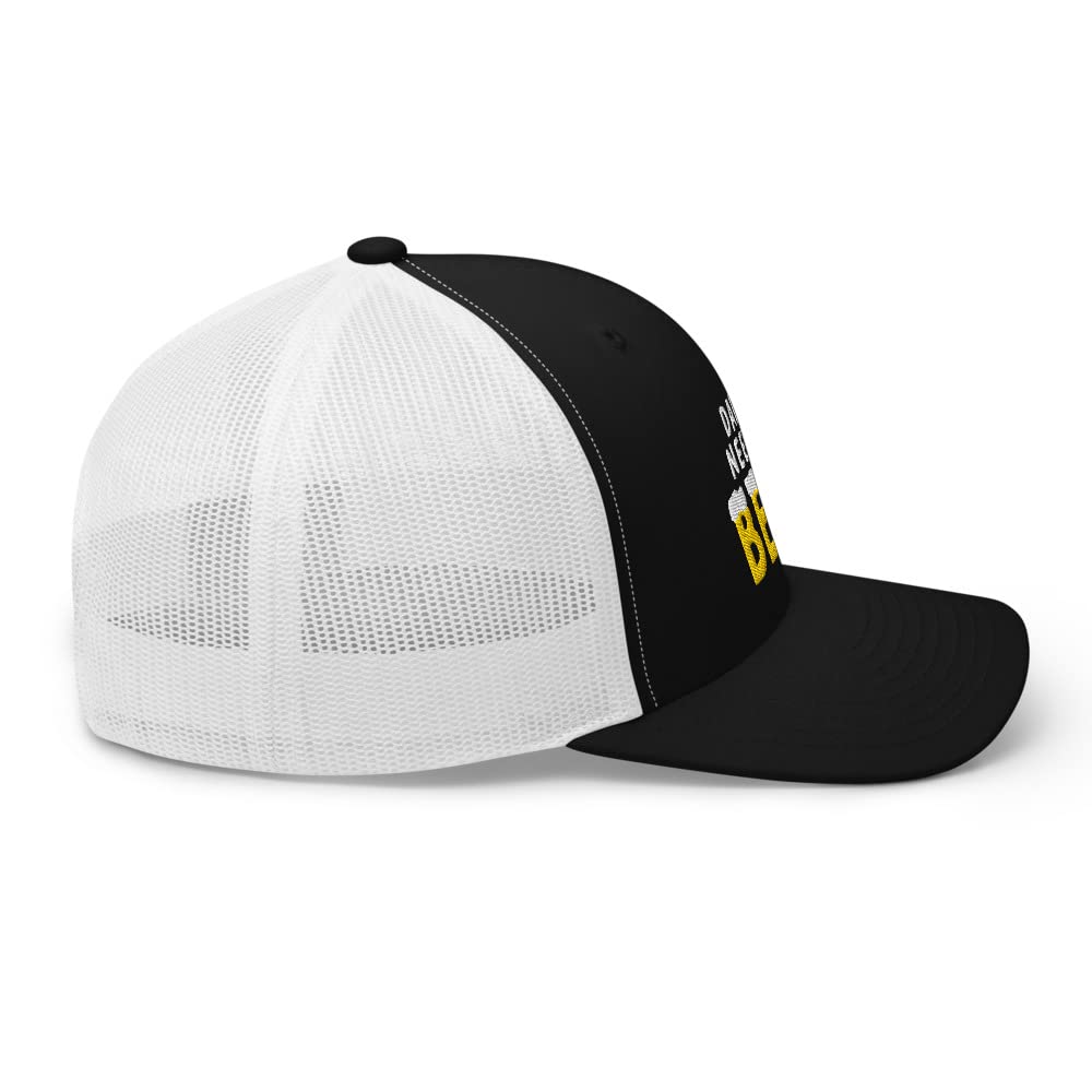 Daddy Needs A Beer Hat - Embroidered Adjustable Trucker Cap for Beer Lovers - Black & White - Perfect for Father's Day Gifts, BBQ Parties & Outdoor Events