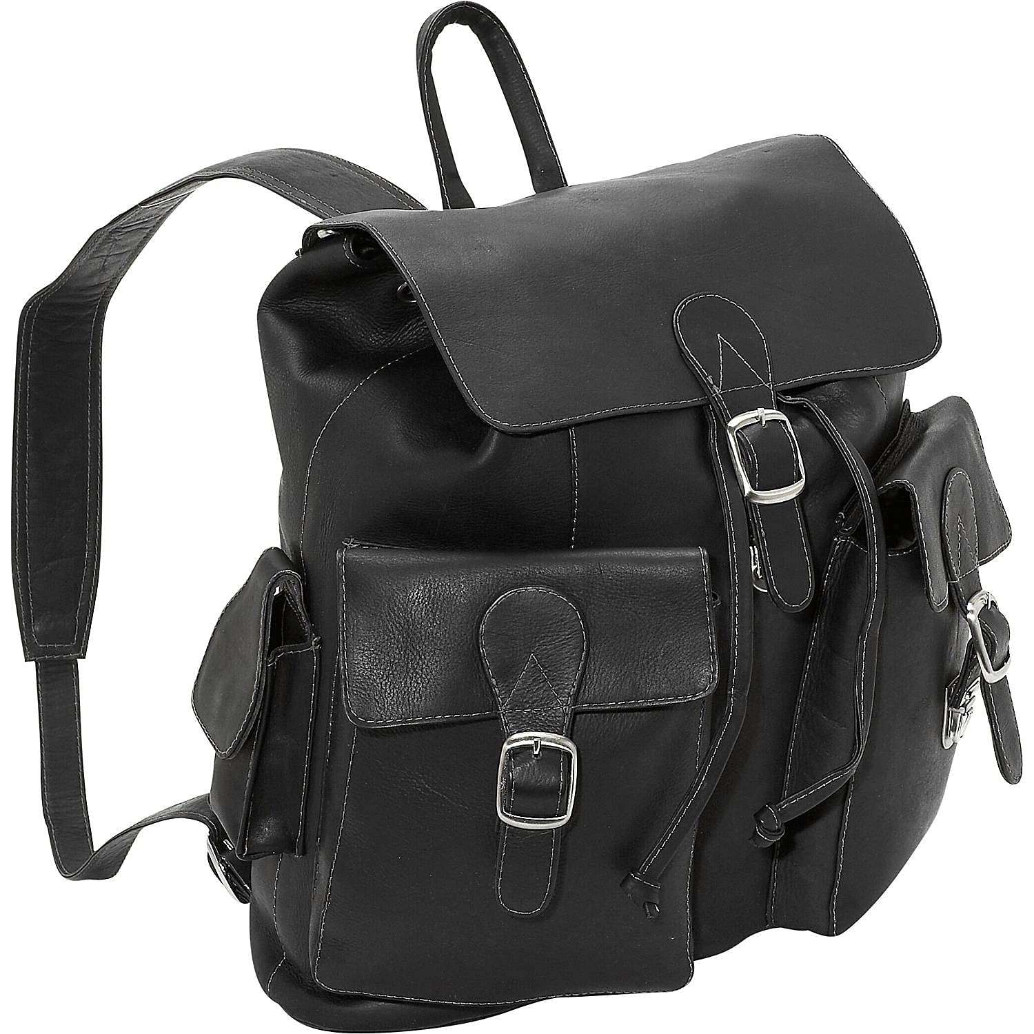 Large Bucket-Flap Backpack for Men & Women - Durable Black Travel Backpack with Adjustable Straps - Perfect for Hiking, School, Work & Daily Commute