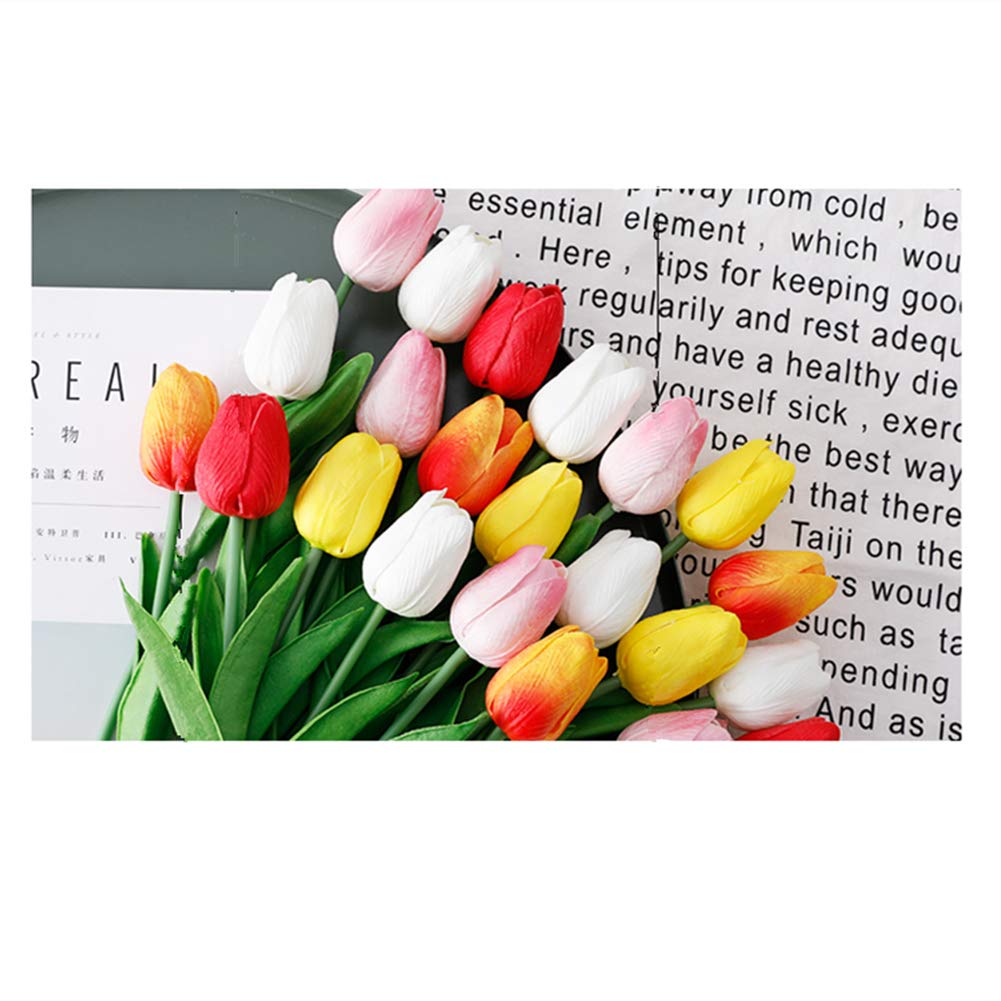 10PCS Real Touch Artificial Tulips - PU Fake Flowers Bouquet for Home Decor, Wedding, Party, Table Centerpiece (Yellow) - Perfect for Spring Decorations, DIY Arrangements & Gift Giving