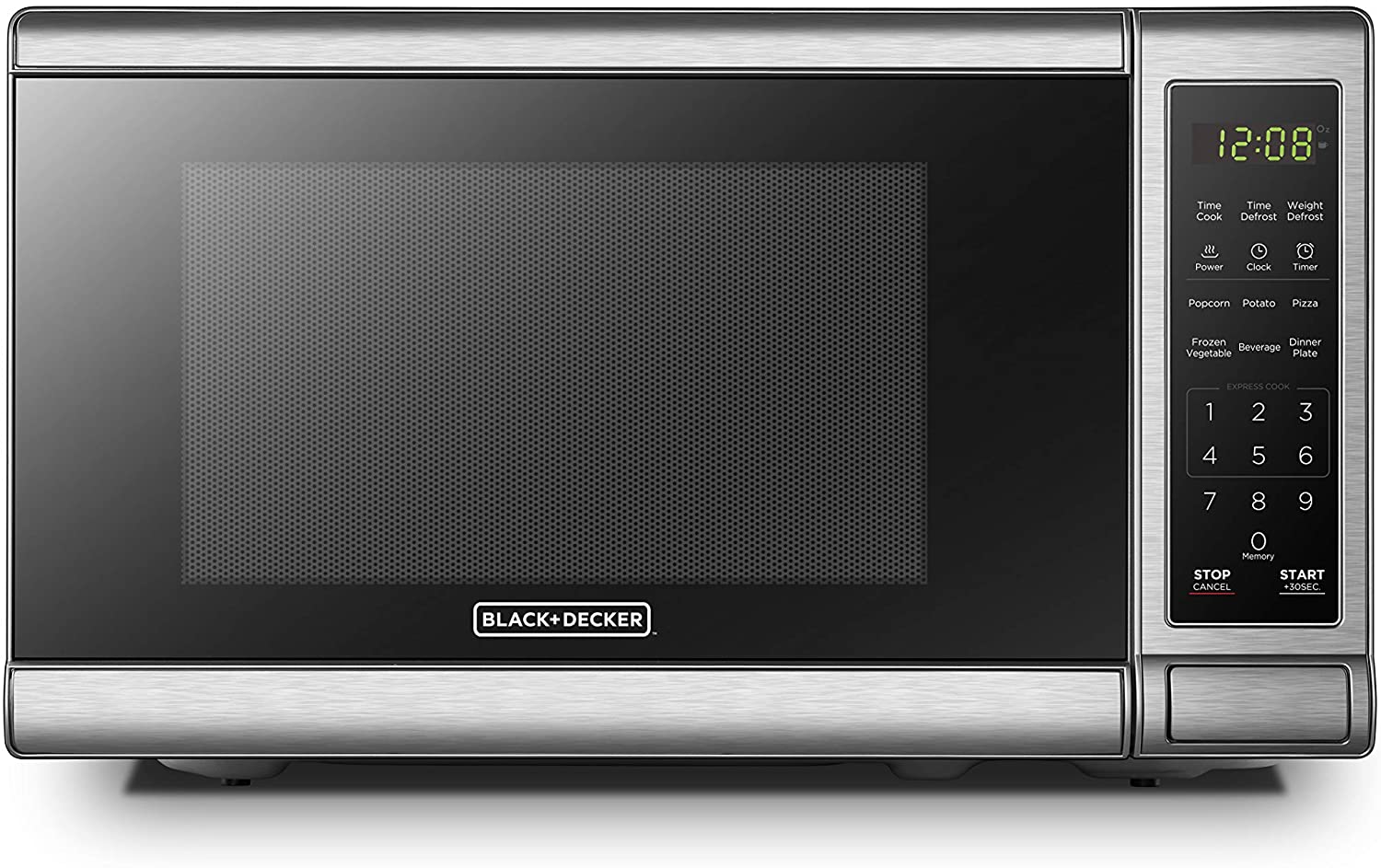 BLACK+DECKER 0.7 Cu. Ft. Stainless Steel Digital Microwave Oven - 700W Countertop Microwave with Child Lock & 10 Power Levels - Perfect for Small Kitchens, Dorms & Offices (EM720CB7) - Blemished Packaging with Full Warranty